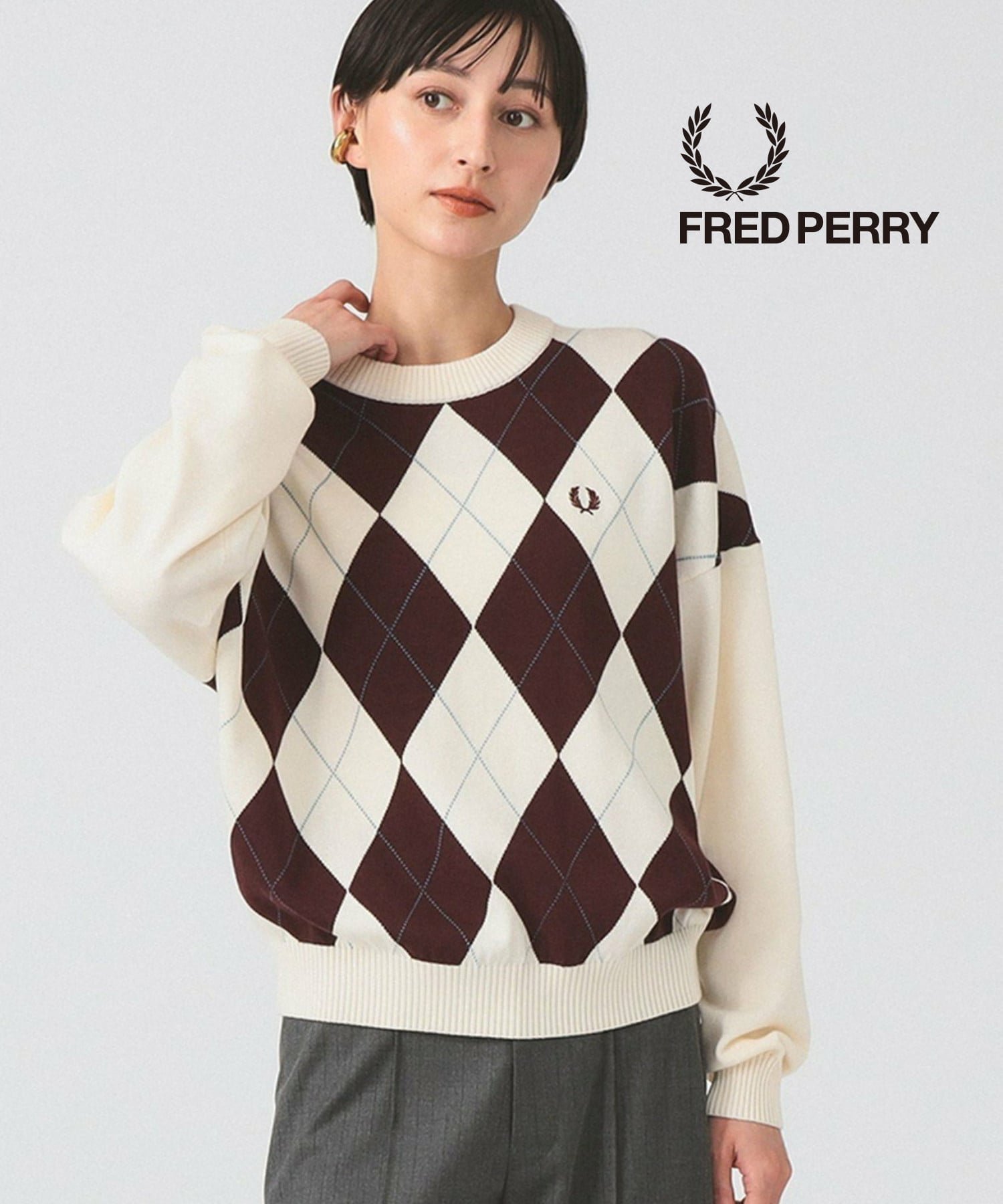 【ビームス ウイメン/BEAMS】の【別注/フレッドペリー/アーガイル/手洗い可/ニット】FRED PERRY / ARGYLE JUMPER インテリア・キッズ・メンズ・レディースファッション・服の通販 founy(ファニー) 　ファッション　Fashion　レディースファッション　Fashion for Women　トップス・カットソー　Cut & Sew Tops　ニット　Knit Tops & Sweaters　アクリル　Acrylic Material　スラックス　Slacks, Dress Pants　デニム　Denim, Jeans Material　バランス　Balance, Style Balance　フィット　Fit, Slim Fit　別注　Limited Edition, Custom Order　モダン　Modern, Contemporary　リラックス　Relax, Relaxed Fit　おすすめ　Recommended / Our Picks　ECRU|ID: prp329100004689141 ipo3291000000033888835