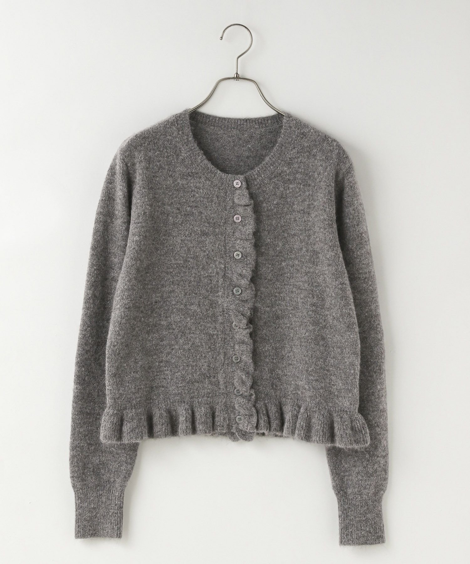 【ローリーズファーム/LOWRYS FARM】のチビフリルカーディガンLS インテリア・キッズ・メンズ・レディースファッション・服の通販 founy(ファニー) 　ファッション　Fashion　レディースファッション　Fashion for Women　トップス・カットソー　Cut & Sew Tops　カーディガン・羽織り　Layered Style Cardigans　カーディガン　Cardigan, Knitwear　コンパクト　Compact, Small Size　シンプル　Simple, Minimal　ストレッチ　Stretch, Stretchy Fabric　バランス　Balance, Style Balance　フェミニン　Feminine, Girly　フリル　Frill, Ruffle　ボトム　Bottoms, Lower Wear　グレー15|ID: prp329100004690033 ipo3291000000033870620