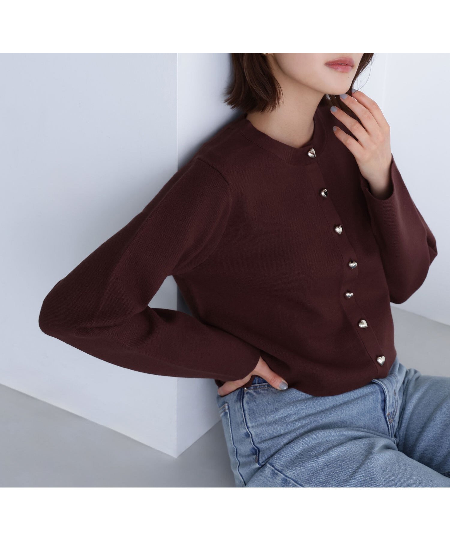 【ナチュラル ビューティー ベーシック/NATURAL BEAUTY BASIC】のハートボタンニットジャケット インテリア・キッズ・メンズ・レディースファッション・服の通販 founy(ファニー) 　ファッション　Fashion　レディースファッション　Fashion for Women　アウター　Coat / Outerwear Collection　レディースジャケット・軽アウター　Jackets　カーディガン　Cardigan, Knitwear　ジャケット　Jacket, Outerwear　トレンド　Trend, Trending Now　フロント　Front, Front Design　ミラノリブ　Milano Rib, Milano Stitch　メタル　Metal, Metal Parts　ダークブラウン1|ID: prp329100004690103 ipo3291000000034603230