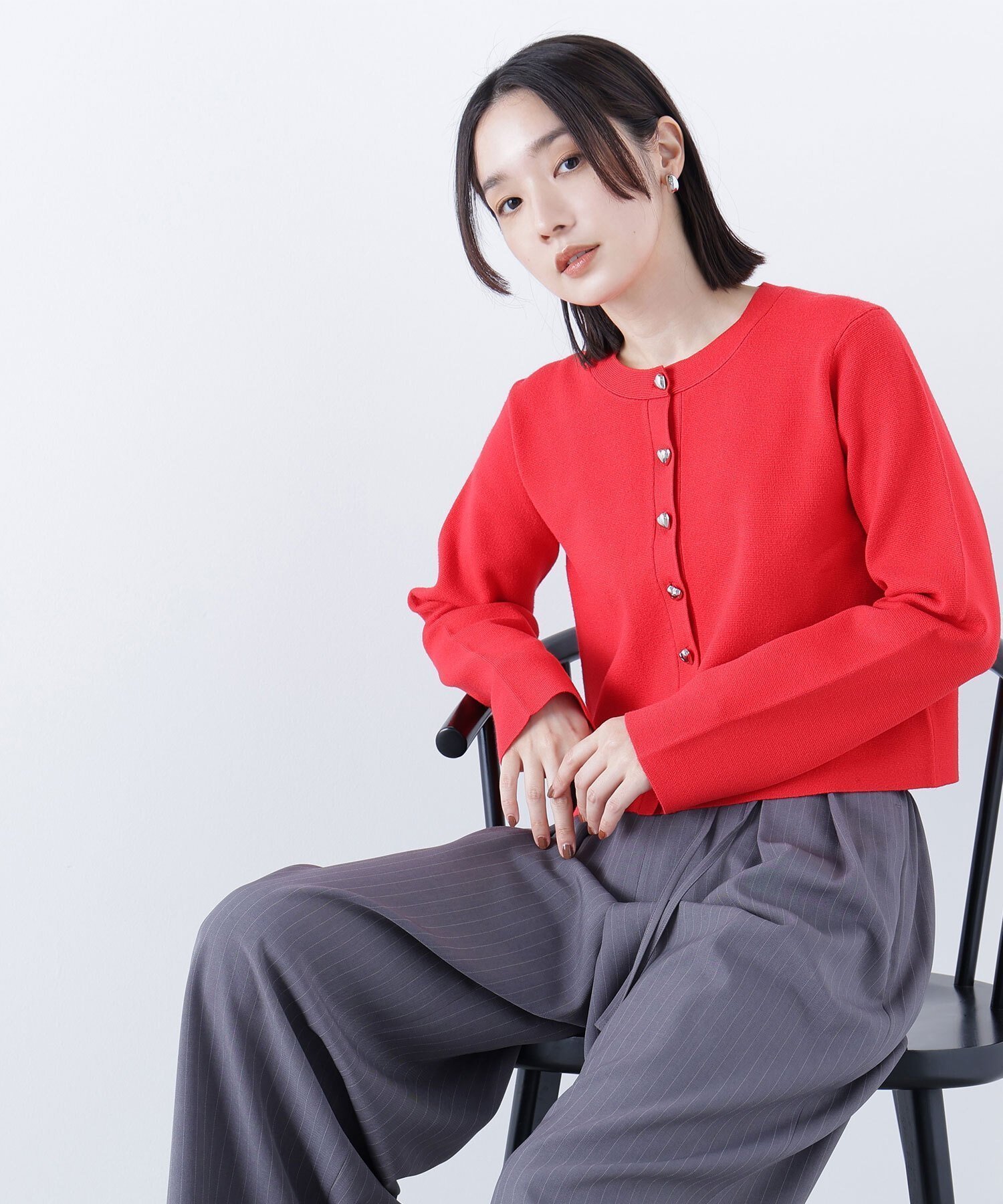 【ナチュラル ビューティー ベーシック/NATURAL BEAUTY BASIC】のハートボタンニットジャケット インテリア・キッズ・メンズ・レディースファッション・服の通販 founy(ファニー) 　ファッション　Fashion　レディースファッション　Fashion for Women　アウター　Coat / Outerwear Collection　レディースジャケット・軽アウター　Jackets　カーディガン　Cardigan, Knitwear　ジャケット　Jacket, Outerwear　トレンド　Trend, Trending Now　フロント　Front, Front Design　ミラノリブ　Milano Rib, Milano Stitch　メタル　Metal, Metal Parts　レッド|ID: prp329100004690103 ipo3291000000034603232