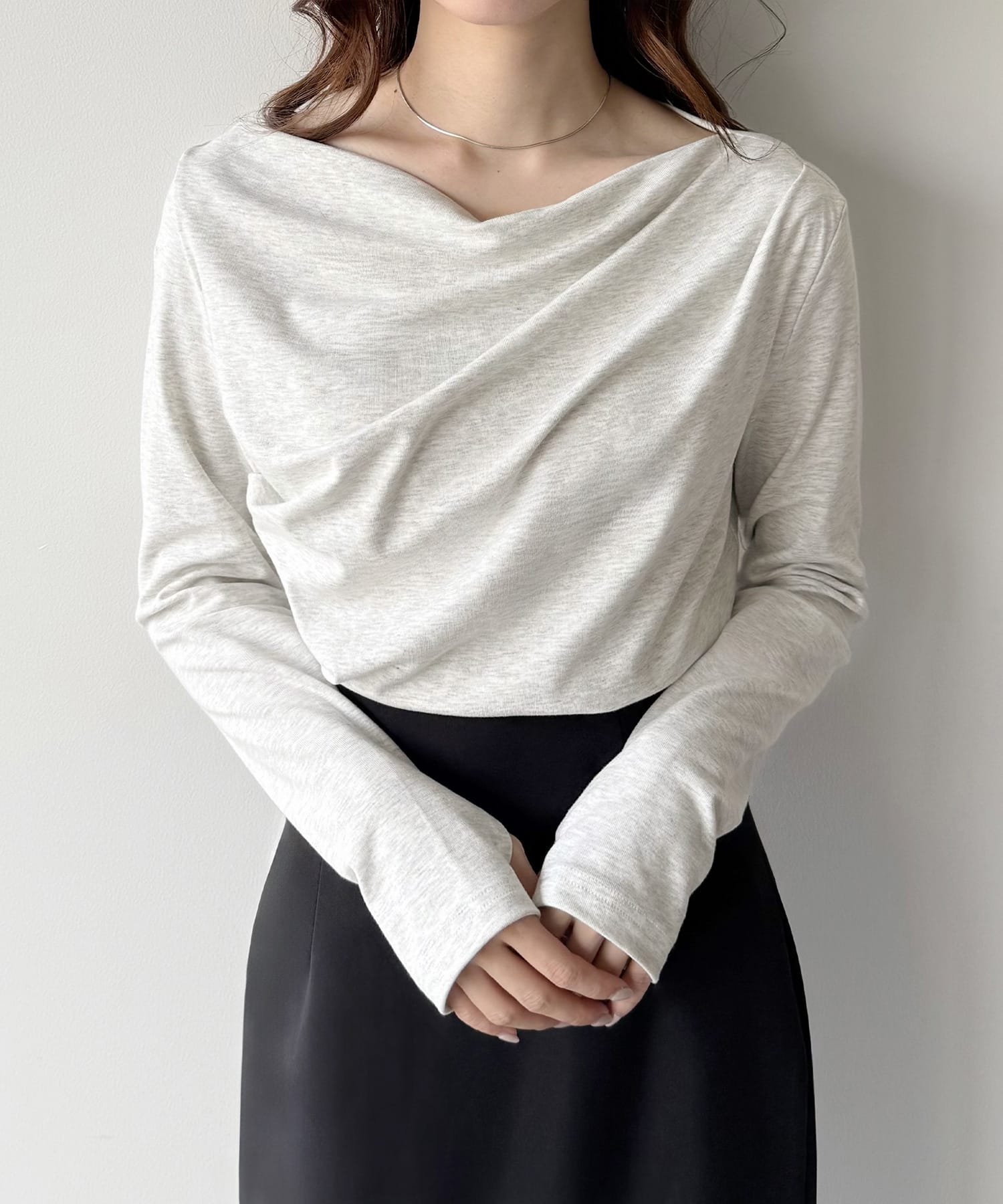 【ジュノア/JUNOAH】のmipiarl ドレープトップス インテリア・キッズ・メンズ・レディースファッション・服の通販 founy(ファニー) 　ファッション　Fashion　レディースファッション　Fashion for Women　トップス・カットソー　Cut & Sew Tops　杢グレー|ID: prp329100004690136 ipo3291000000033977424