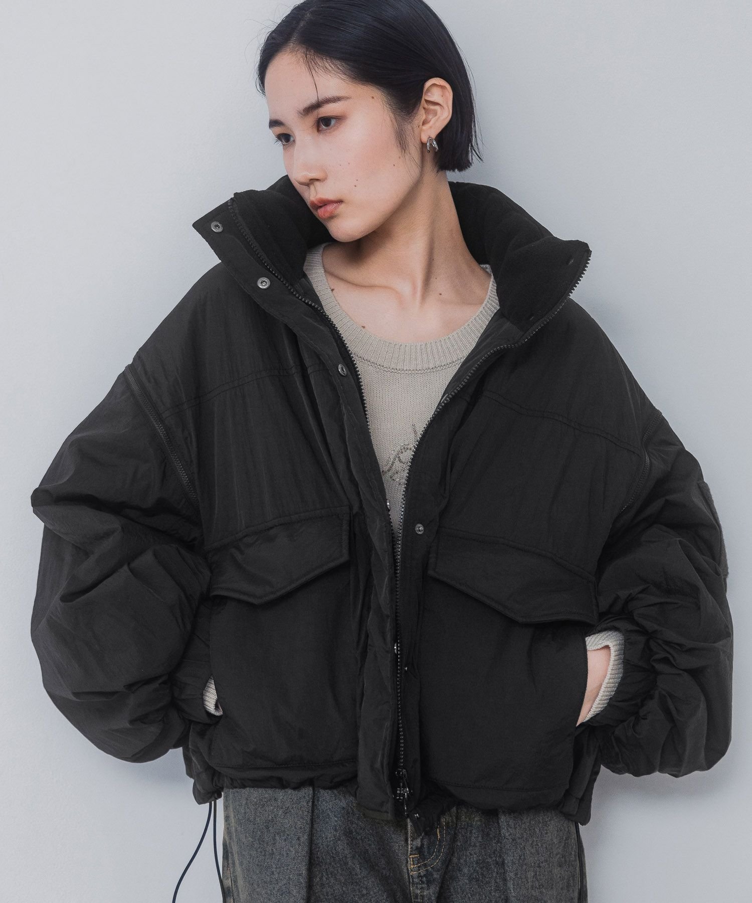 【ジーナシス/JEANASiS】のソデ2WAYポケットボリュームショートコート インテリア・キッズ・メンズ・レディースファッション・服の通販 founy(ファニー) 　ファッション　Fashion　レディースファッション　Fashion for Women　アウター　Coat / Outerwear Collection　コート・ロングコート・ピーコート　Long Coats, Peacoats & More　春　Spring　秋　Autumn　ショート　Short, Short Length　ジップ　Zip, Zipper　ストレッチ　Stretch, Stretchy Fabric　デニム　Denim, Jeans Material　バランス　Balance, Style Balance　ベスト　Vest, Waistcoat　ボトム　Bottoms, Lower Wear　防寒　Cold Protection, Winter-Ready　ワイド　Wide, Wide Fit　冬　Winter / This Winter　おすすめ　Recommended / Our Picks　ブラック|ID: prp329100004690198 ipo3291000000034262444