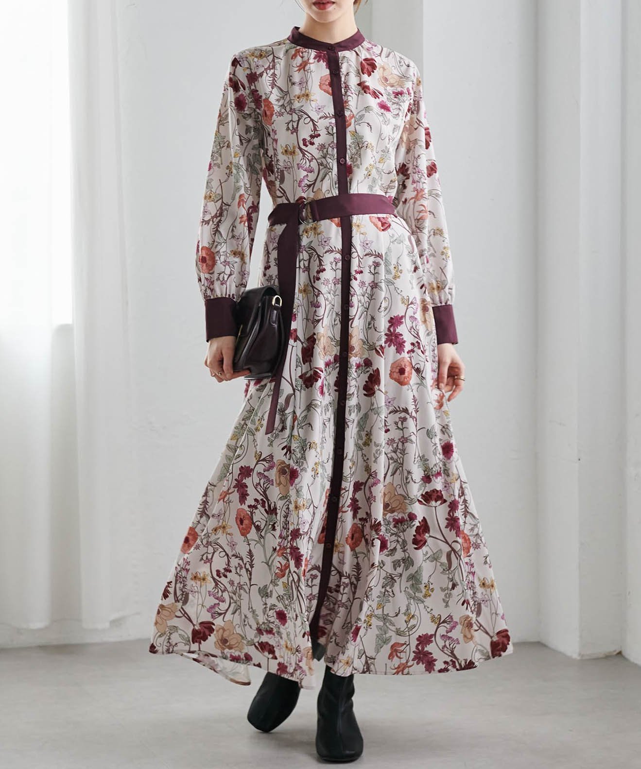 【ラナン/Ranan】の配色ボタニカルシャツワンピース インテリア・キッズ・メンズ・レディースファッション・服の通販 founy(ファニー) 　ファッション　Fashion　レディースファッション　Fashion for Women　ワンピース　Dresses　シャツワンピース / 1枚で着映えコーデ　Shirt Dresses　プリント　Print, Printed Pattern　ポケット　Pocket, Pocket Detail　エレガント 上品　Elegant　ピンクベージュ系|ID: prp329100004690287 ipo3291000000033872062