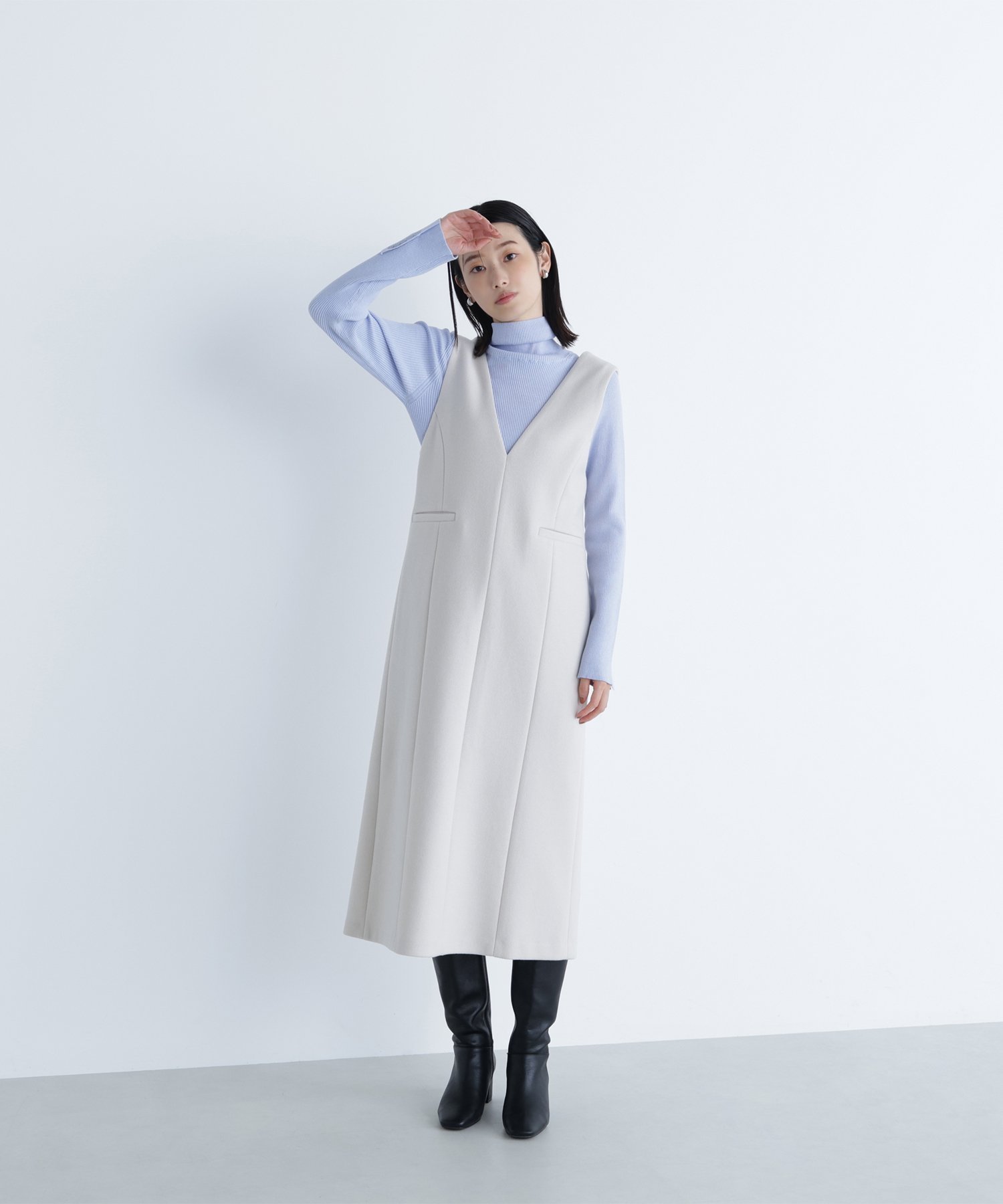 【ナチュラル ビューティー ベーシック/NATURAL BEAUTY BASIC】の圧縮ジャージーシリーズ ジャンパースカート インテリア・キッズ・メンズ・レディースファッション・服の通販 founy(ファニー) 　ファッション　Fashion　レディースファッション　Fashion for Women　スカート　Skirts　インナー　Innerwear　ストレッチ　Stretch, Stretchy Fabric　フレア　Flare, Flared　ポケット　Pocket, Pocket Detail　A/W・秋冬　Autumn/Winter　オフホワイト1|ID: prp329100004690392 ipo3291000000033872754