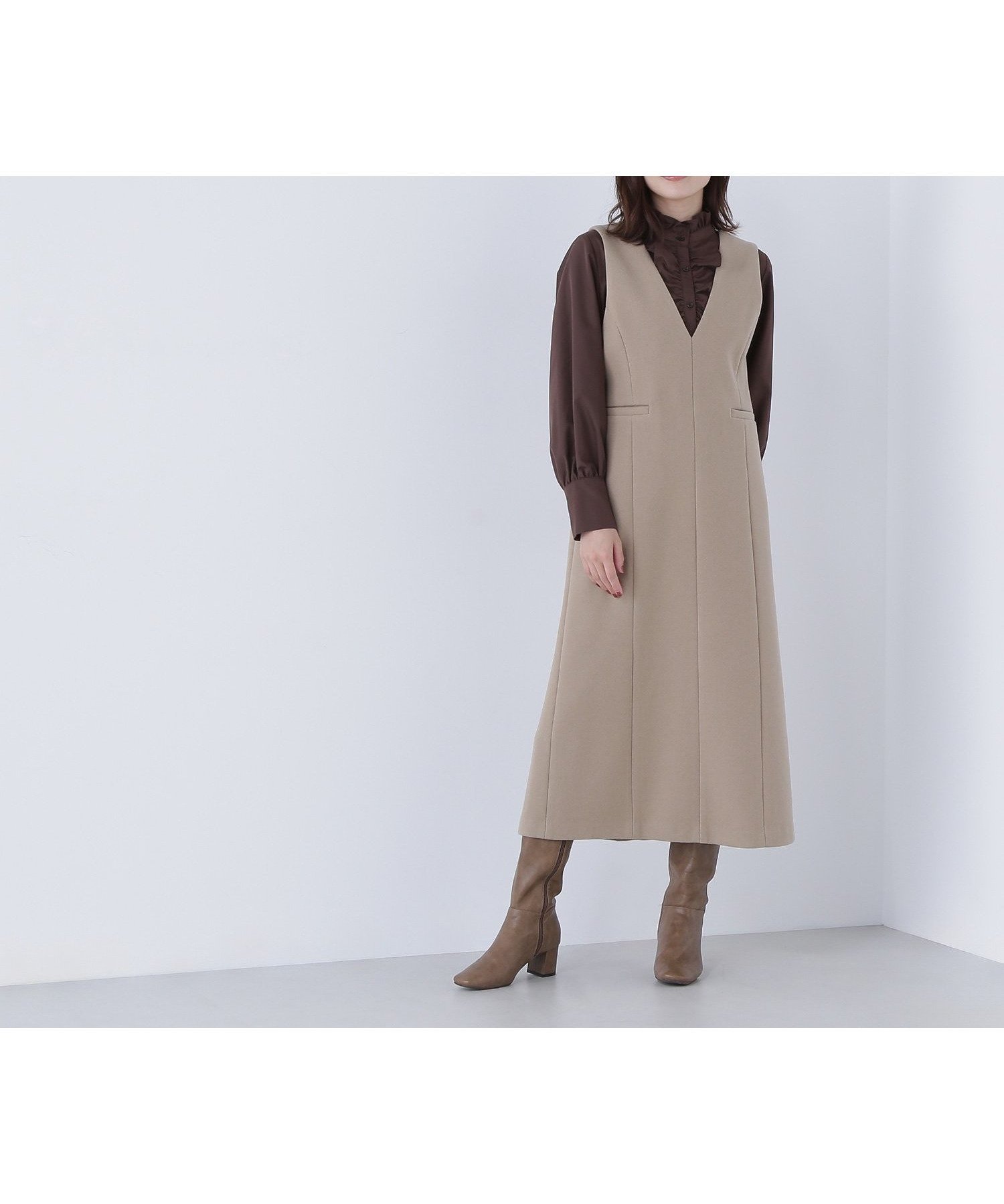 【ナチュラル ビューティー ベーシック/NATURAL BEAUTY BASIC】の圧縮ジャージーシリーズ ジャンパースカート インテリア・キッズ・メンズ・レディースファッション・服の通販 founy(ファニー) 　ファッション　Fashion　レディースファッション　Fashion for Women　スカート　Skirts　インナー　Innerwear　ストレッチ　Stretch, Stretchy Fabric　フレア　Flare, Flared　ポケット　Pocket, Pocket Detail　A/W・秋冬　Autumn/Winter　ベージュ|ID: prp329100004690392 ipo3291000000033872758