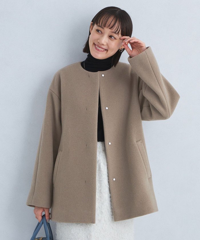 【ユナイテッドアローズ/UNITED ARROWS】のSENTDALE WOOL セントデールウール ノーカラー ミドル コート インテリア・キッズ・メンズ・レディースファッション・服の通販 founy(ファニー) https://founy.com/ ファッション Fashion レディースファッション Fashion for Women アウター Coat / Outerwear Collection コート・ロングコート・ピーコート Long Coats, Peacoats & More ウェーブ Wavy Pattern ミドル Middle Length, Mid Height |ID: prp329100004690397 ipo3291000000033872771