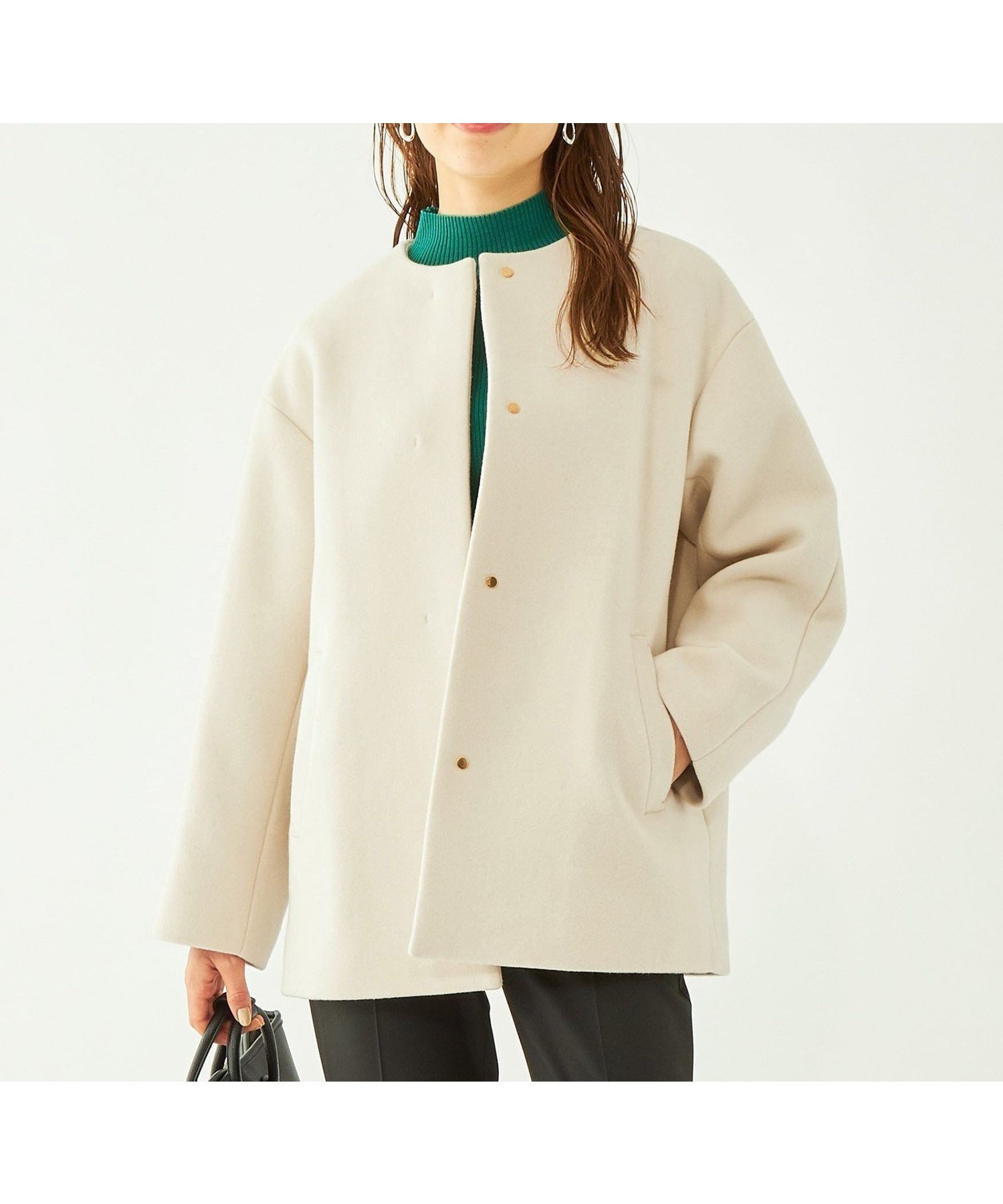 【ユナイテッドアローズ/UNITED ARROWS】のSENTDALE WOOL セントデールウール ノーカラー ミドル コート インテリア・キッズ・メンズ・レディースファッション・服の通販 founy(ファニー) 　ファッション　Fashion　レディースファッション　Fashion for Women　アウター　Coat / Outerwear Collection　コート・ロングコート・ピーコート　Long Coats, Peacoats & More　ウェーブ　Wavy Pattern　タートルネック　Turtleneck, High Neck　ドット　Polka Dot, Dot Pattern　ハイネック　High Neck, Mock Neck　フレア　Flare, Flared　フロント　Front, Front Design　マフラー　Scarf, Muffler　ミドル　Middle Length, Mid Height　メルトン　Melton, Heavy Wool　ロング　Long, Long-Length　ワイド　Wide, Wide Fit　冬　Winter / This Winter　アウトレット　Outlet / Clearance　おすすめ　Recommended / Our Picks　バラクラバ　Balaclava　エレガント 上品　Elegant　クリスマス X'mas　Christmas / X'mas　ギフト プレゼント　Gift / Present　ビジネス 仕事 通勤　Business / Work / Commuting　OFF WHITE|ID: prp329100004690397 ipo3291000000035036987