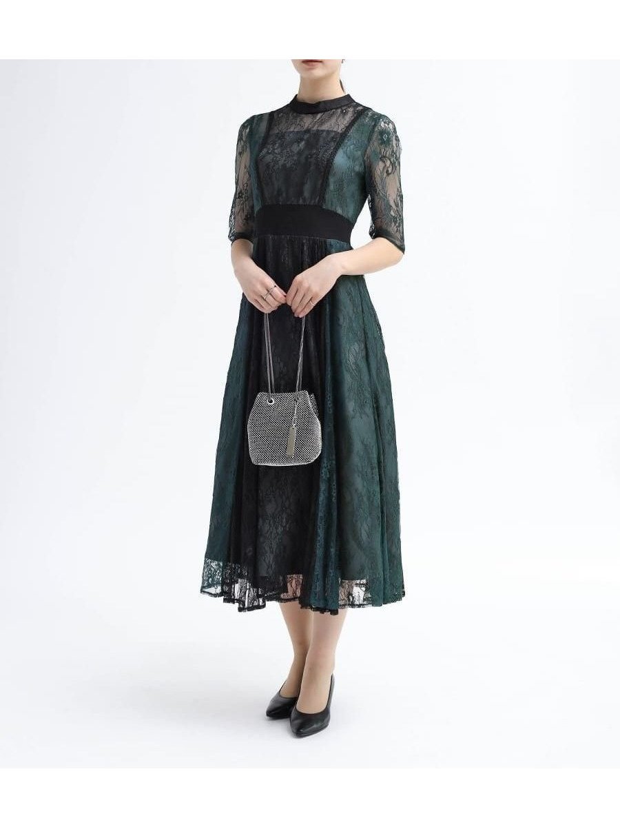 【ヴァン/Vin】のバイカラー刺繍レースドレス インテリア・キッズ・メンズ・レディースファッション・服の通販 founy(ファニー) 　ファッション　Fashion　レディースファッション　Fashion for Women　ワンピース　Dresses　フォーマル・パーティードレス・結婚式用ドレス　Elegant & Casual Dresses　ドレス　Dress, One-Piece　レース　Lace, Lace Fabric　エレガント 上品　Elegant　グリーン|ID: prp329100004690402 ipo3291000000033872809