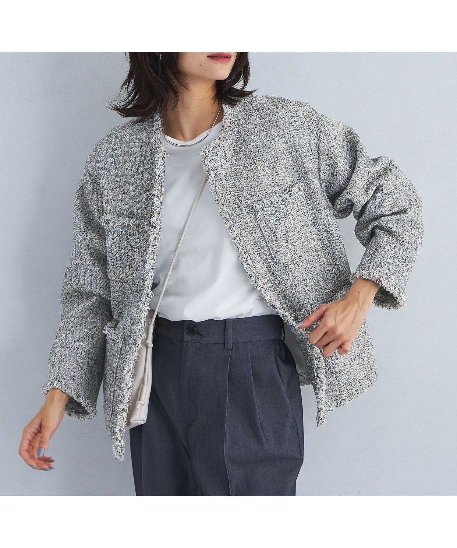 【ユナイテッドアローズ/UNITED ARROWS】のsize SHORTあり ミックスツイードライク ポケット ノーカラー ジャケット インテリア・キッズ・メンズ・レディースファッション・服の通販 founy(ファニー) 　ファッション　Fashion　レディースファッション　Fashion for Women　アウター　Coat / Outerwear Collection　レディースジャケット・軽アウター　Jackets　ノーカラージャケット / シンプル上品コーデ　Collarless Jackets　インナー　Innerwear　オケージョン　Occasion Wear　カットソー　Cut and Sewn Top　ジャケット　Jacket, Outerwear　ダウン　Down, Puffer　フォーマル　Formal, Dressy　フリンジ　Fringe, Tassel　フロント　Front, Front Design　ポケット　Pocket, Pocket Detail　ワイド　Wide, Wide Fit　おすすめ　Recommended / Our Picks　セレモニー　Ceremony　入学式　Entrance Ceremony　卒業式　Graduation Ceremony　ビジネス 仕事 通勤　Business / Work / Commuting　COBALT|ID: prp329100004690416 ipo3291000000033872856