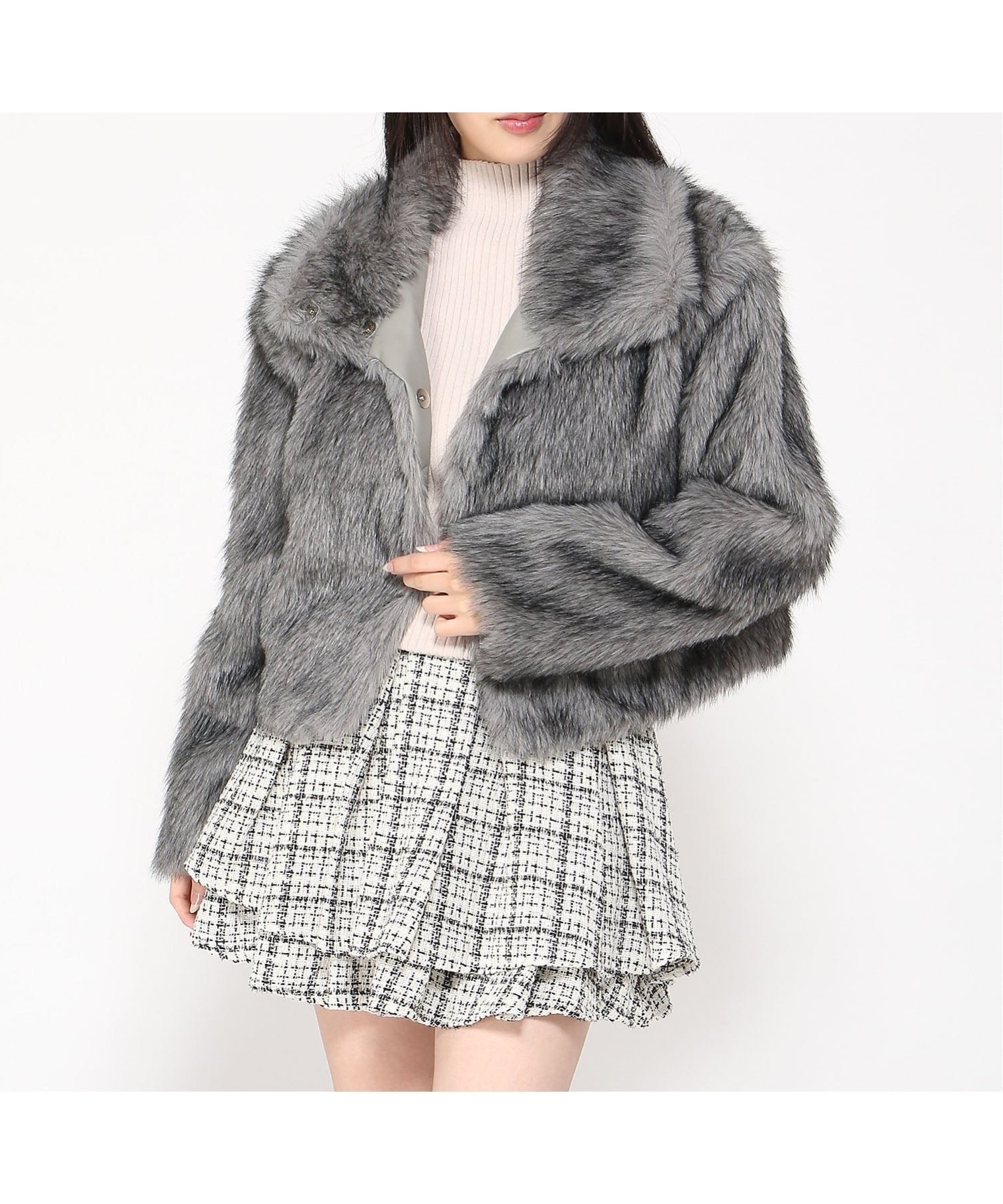 【イング/INGNI】のINGNI/スタンドカラーエコファーCT インテリア・キッズ・メンズ・レディースファッション・服の通販 founy(ファニー) 　ファッション　Fashion　レディースファッション　Fashion for Women　アウター　Coat / Outerwear Collection　ミックス　Mix, Mixed Style　グレー/ミックス|ID: prp329100004690478 ipo3291000000033873160