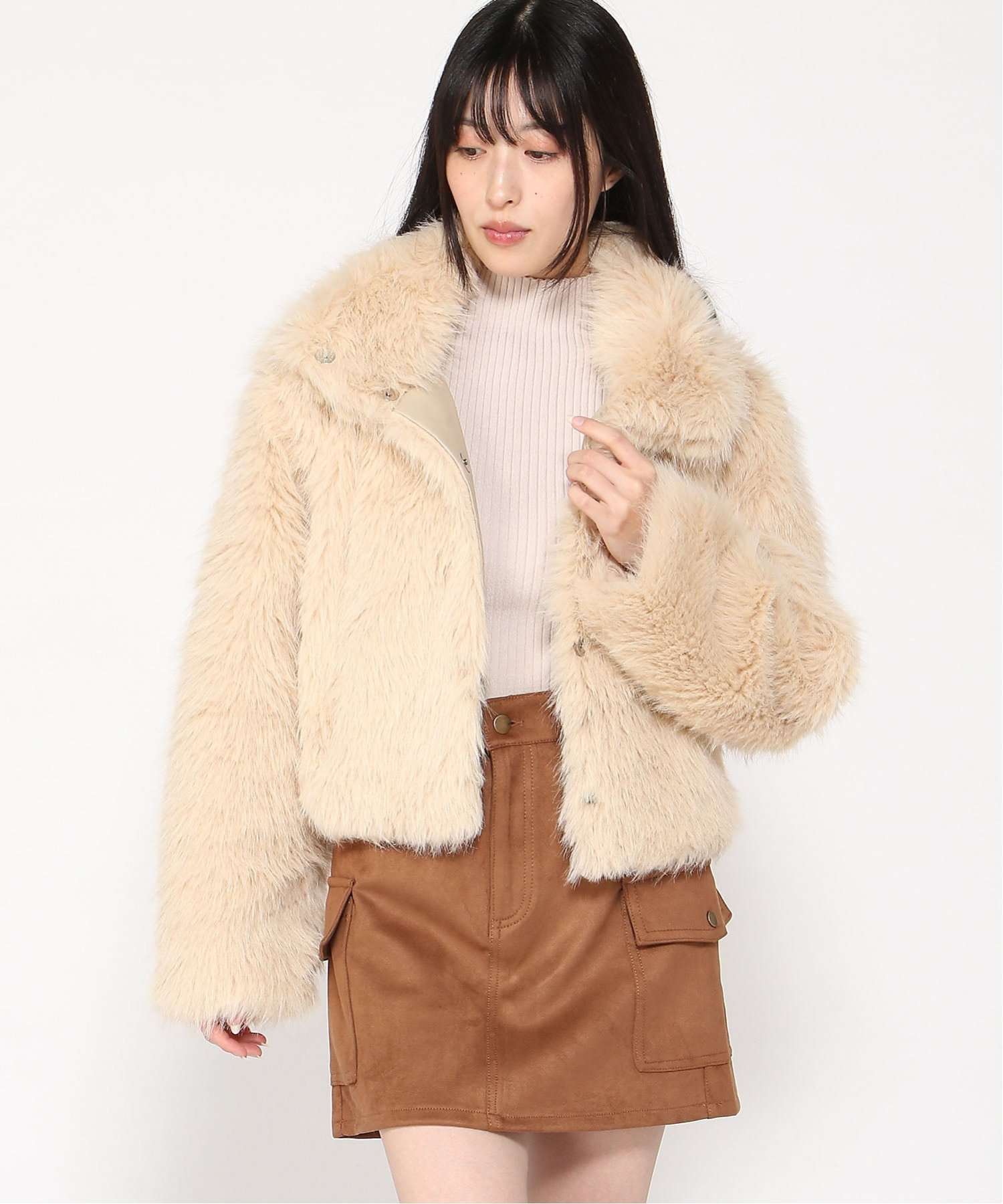 【イング/INGNI】のINGNI/スタンドカラーエコファーCT インテリア・キッズ・メンズ・レディースファッション・服の通販 founy(ファニー) 　ファッション　Fashion　レディースファッション　Fashion for Women　アウター　Coat / Outerwear Collection　ミックス　Mix, Mixed Style　ベージュ|ID: prp329100004690478 ipo3291000000033873163