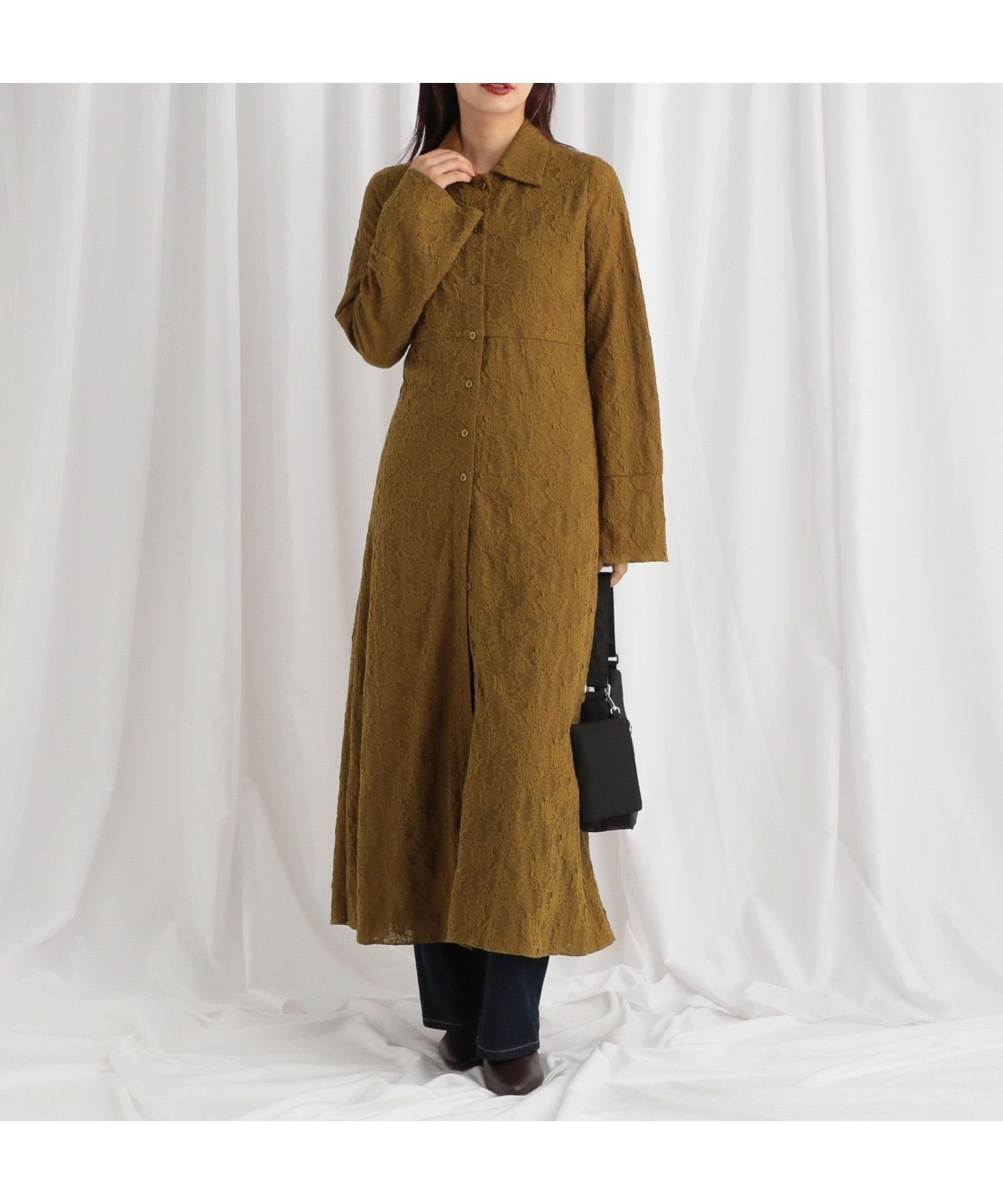 【ミスティ ウーマン/mysty woman】のフラワージャガードレースアップシャツワンピース 人気、トレンドファッション・服の通販 founy(ファニー) 　ファッション　Fashion　レディースファッション　Fashion for Women　ワンピース　Dresses　シャツワンピース / 1枚で着映えコーデ　Shirt Dresses　おすすめ　Recommended / Our Picks　カットソー　Cut and Sewn Top　ショート　Short, Short Length　シンプル　Simple, Minimal　フロント　Front, Front Design　レース　Lace, Lace Fabric　冬　Winter / This Winter　 other-1|ID: prp329100004690482 ipo3291000000033990823