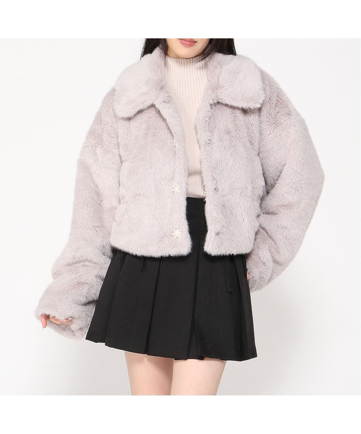 【イング/INGNI】のINGNI/ビジュ釦ステンカラーエコファーBL インテリア・キッズ・メンズ・レディースファッション・服の通販 founy(ファニー) 　ファッション　Fashion　レディースファッション　Fashion for Women　グレージュ|ID: prp329100004690483 ipo3291000000033873185