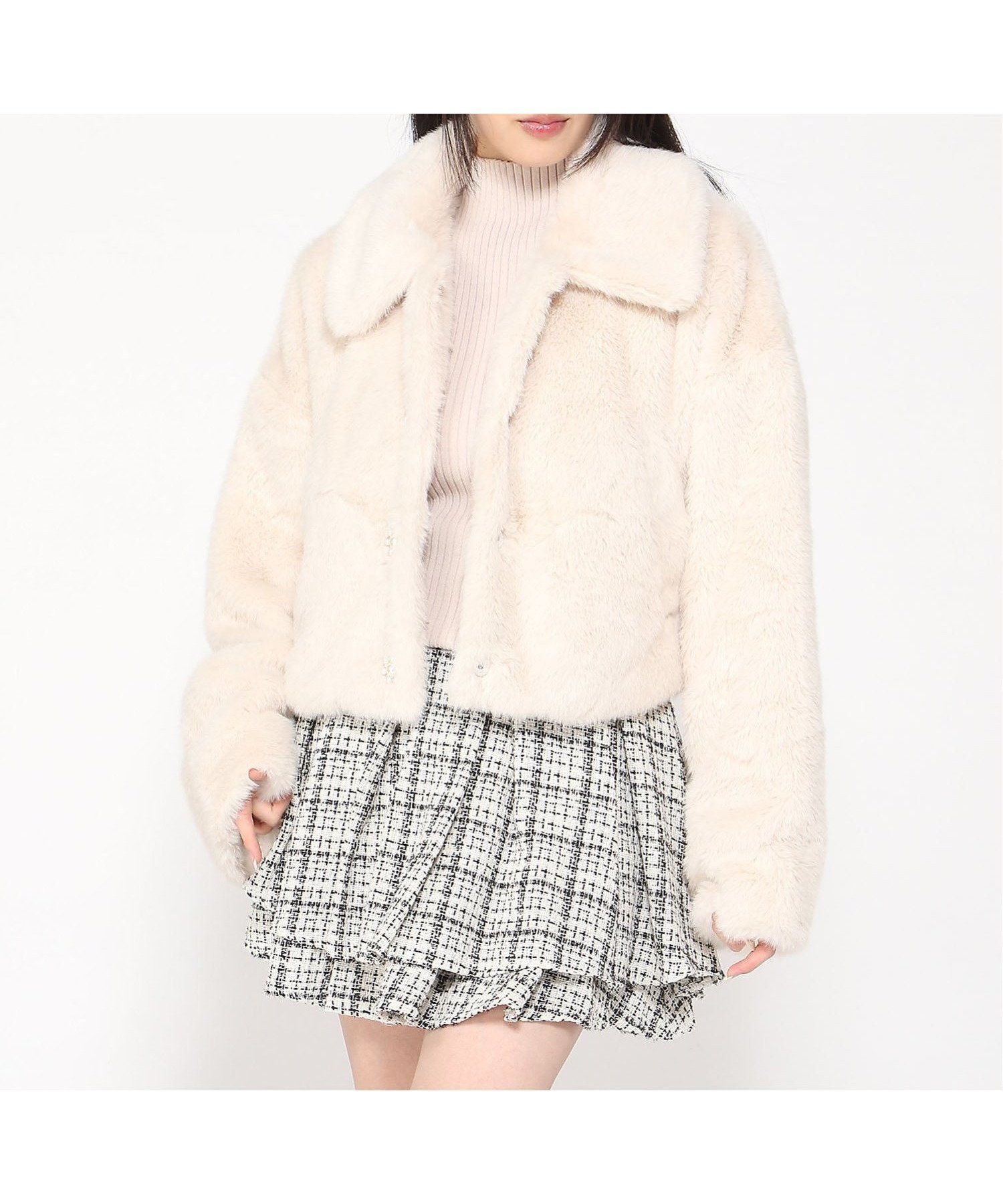 【イング/INGNI】のINGNI/ビジュ釦ステンカラーエコファーBL インテリア・キッズ・メンズ・レディースファッション・服の通販 founy(ファニー) 　ファッション　Fashion　レディースファッション　Fashion for Women　ライトベージュ|ID: prp329100004690483 ipo3291000000033873187