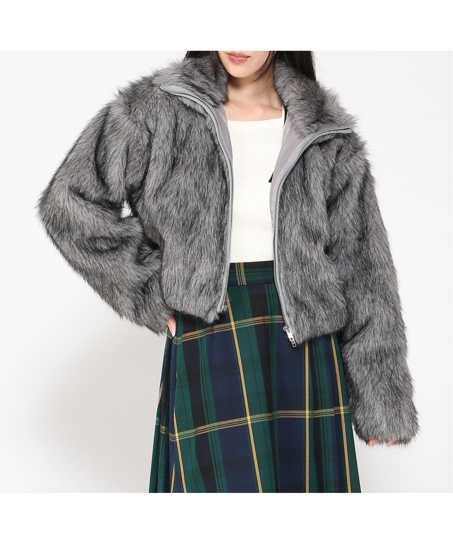 【イング/INGNI】のINGNI/スタンドカラーエコファーCT インテリア・キッズ・メンズ・レディースファッション・服の通販 founy(ファニー) 　ファッション　Fashion　レディースファッション　Fashion for Women　アウター　Coat / Outerwear Collection　グレー/ミックス|ID: prp329100004690493 ipo3291000000033873245
