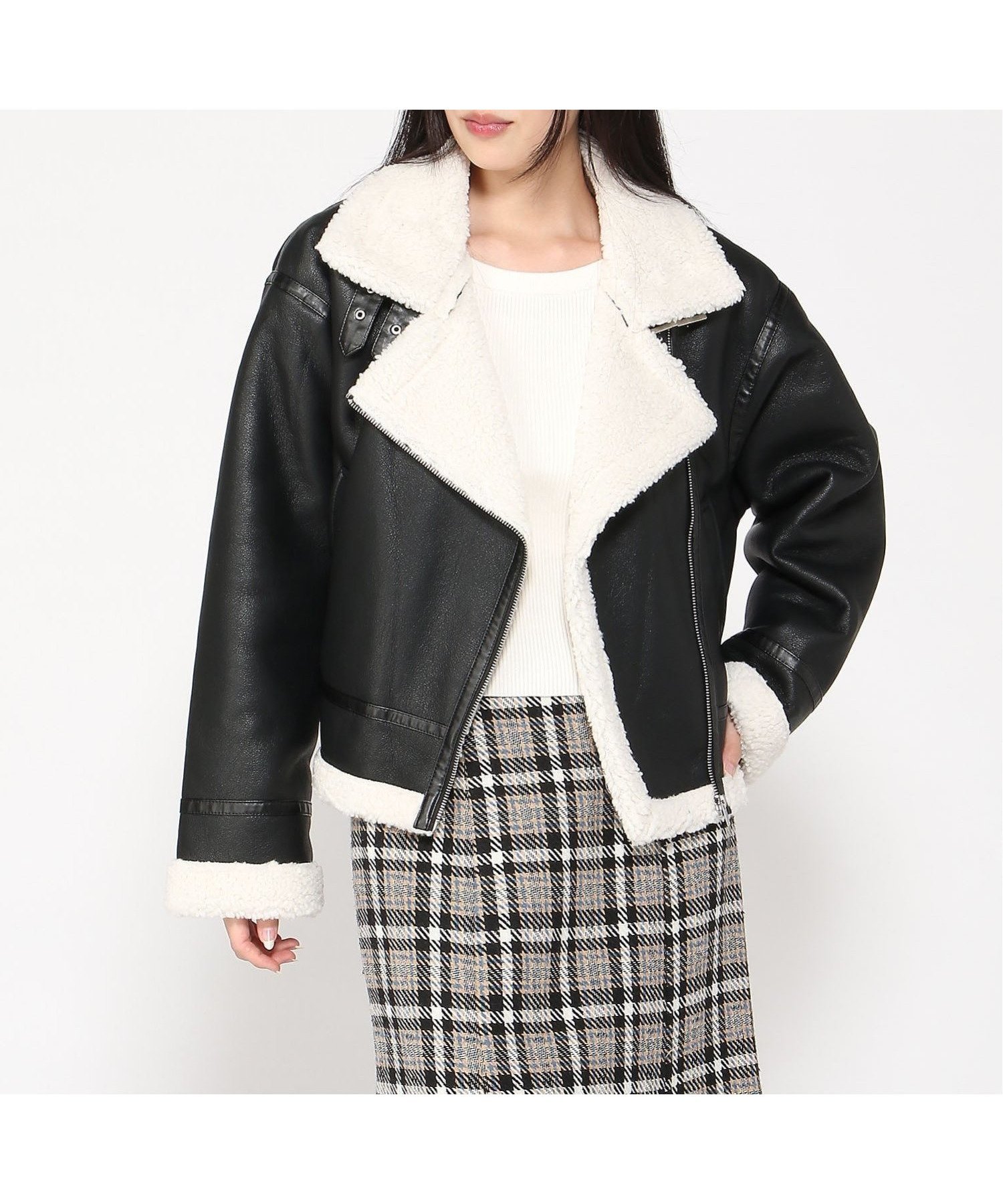【イング/INGNI】のINGNI/エコムートンフライトJK インテリア・キッズ・メンズ・レディースファッション・服の通販 founy(ファニー) 　ファッション　Fashion　レディースファッション　Fashion for Women　クロ/アイボリー|ID: prp329100004690496 ipo3291000000033873258