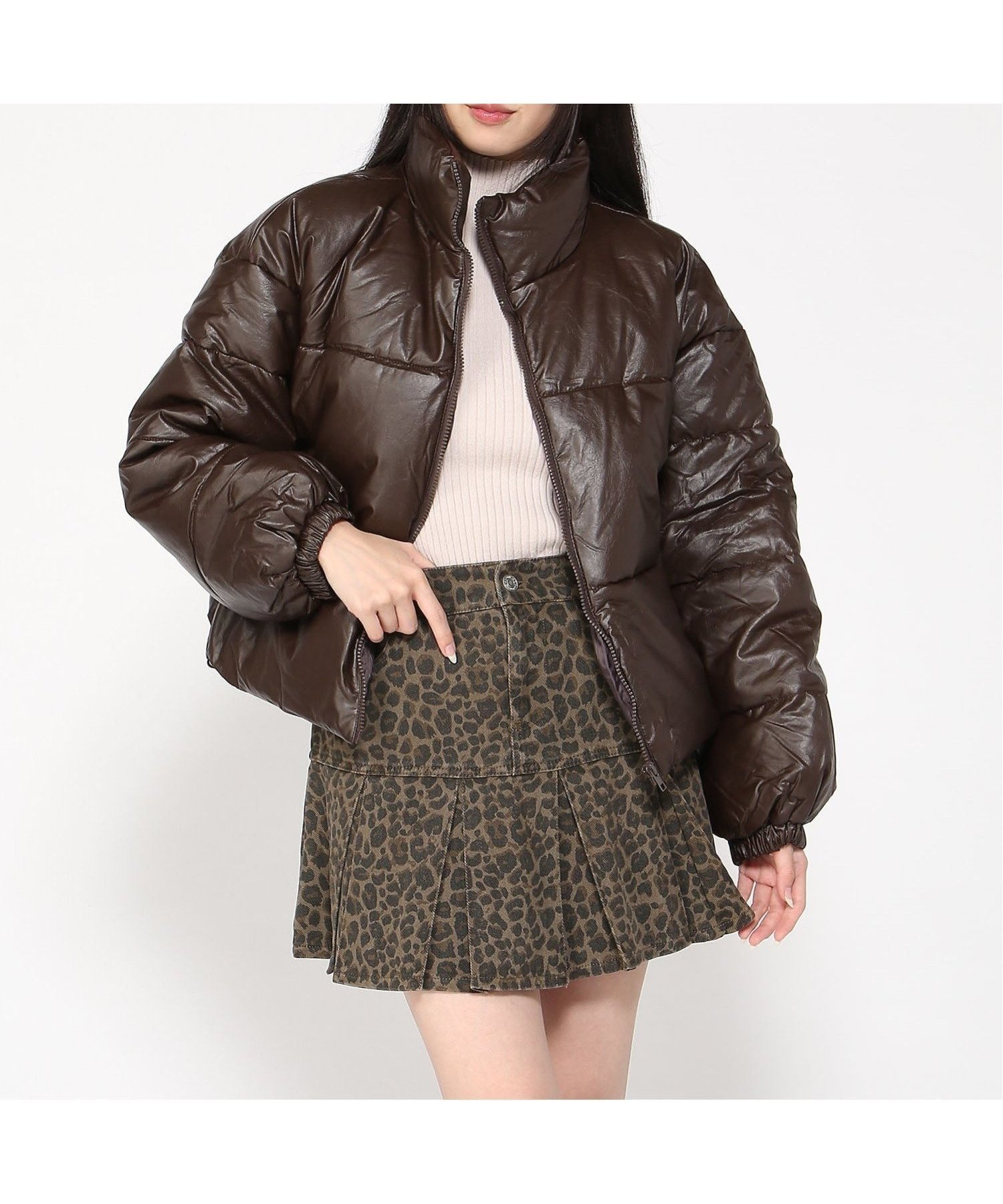 【イング/INGNI】のINGNI/フェイクレザーエコダウン インテリア・キッズ・メンズ・レディースファッション・服の通販 founy(ファニー) 　ファッション　Fashion　レディースファッション　Fashion for Women　ブラウン|ID: prp329100004690508 ipo3291000000033873317