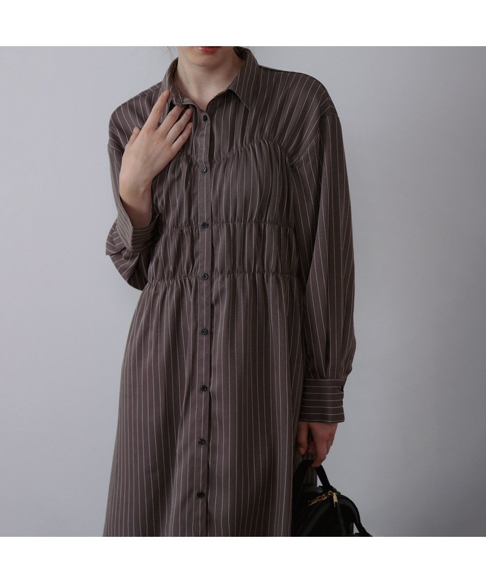 【バブ ブージュルード/Bab Bou Jeloud】の【低身長~高身長向けサイズあり】ストライプビスチェ風シャツワンピース インテリア・キッズ・メンズ・レディースファッション・服の通販 founy(ファニー) 　ファッション　Fashion　レディースファッション　Fashion for Women　ワンピース　Dresses　シャツワンピース / 1枚で着映えコーデ　Shirt Dresses　シャーリング　Shirring, Ruched　ショート　Short, Short Length　シンプル　Simple, Minimal　スニーカー　Sneakers, Trainers　スマート　Smart, Elegant　デニム　Denim, Jeans Material　トレンド　Trend, Trending Now　人気　Popular, Best Seller　バランス　Balance, Style Balance　ビスチェ　Bustier, Corset Top　レギンス　Leggings, Stretch Pants　A/W・秋冬　Autumn/Winter　再入荷　Restock / Back in Stock　おすすめ　Recommended / Our Picks　夏　Summer　BROWN|ID: prp329100004690514 ipo3291000000034570065