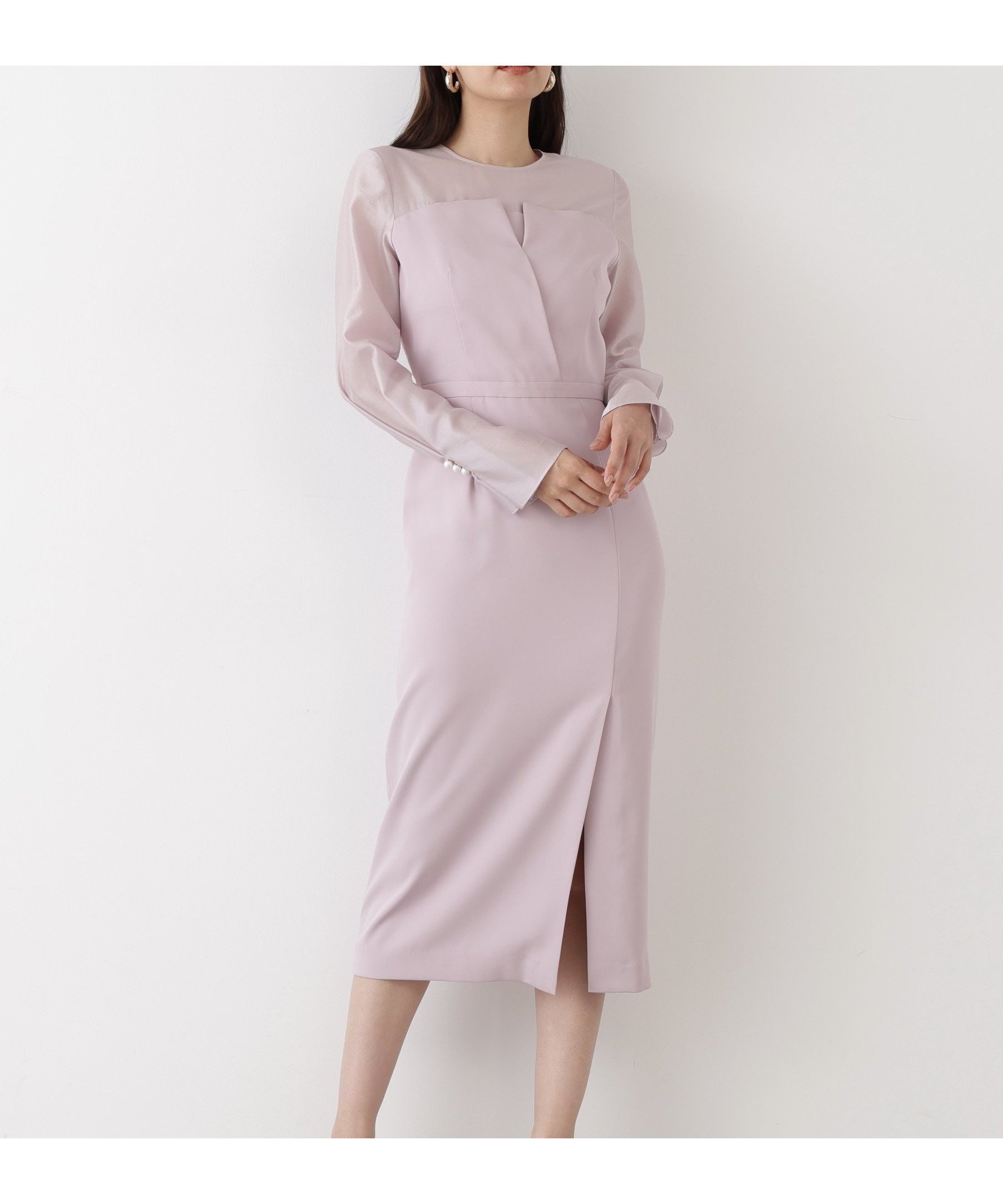 【ピンキーアンドダイアン/Pinky&Dianne】のパールスリーブドッキングワンピース 人気、トレンドファッション・服の通販 founy(ファニー) 　ファッション　Fashion　レディースファッション　Fashion for Women　ワンピース　Dresses　オーガンジー　Organza Fabric　カシュクール　Wrap Design　カッティング　Cutting Detail　コンビ　Combo, Combination Style　サテン　Satin, Glossy Fabric　シアー　Sheer, See-Through　シルク　Silk, 100% Silk　ストレッチ　Stretch, Stretchy Fabric　パール　Pearl, Pearl Accent　ポケット　Pocket, Pocket Detail　エレガント 上品　Elegant　 other-1|ID: prp329100004690518 ipo3291000000033873371