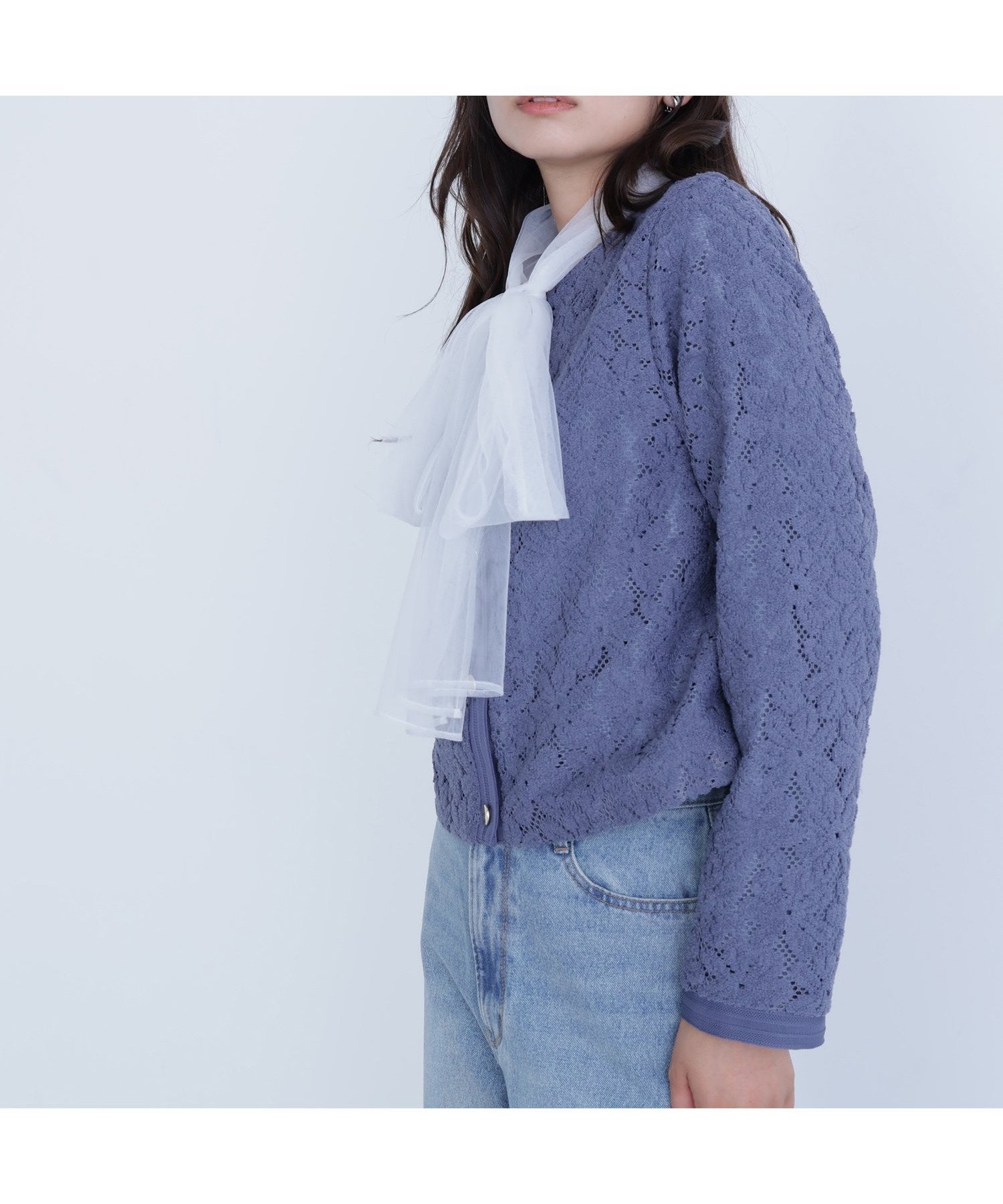 【ナチュラル ビューティー ベーシック/NATURAL BEAUTY BASIC】の起毛レースブルゾン インテリア・キッズ・メンズ・レディースファッション・服の通販 founy(ファニー) 　ファッション　Fashion　レディースファッション　Fashion for Women　アウター　Coat / Outerwear Collection　ブルゾンジャケット・スポーティアウター　Blouson Jackets　おすすめ　Recommended / Our Picks　シンプル　Simple, Minimal　デニム　Denim, Jeans Material　フェミニン　Feminine, Girly　ブルゾン　Blouson, Bomber Jacket　レース　Lace, Lace Fabric　ダスティブルー|ID: prp329100004690544 ipo3291000000033873506