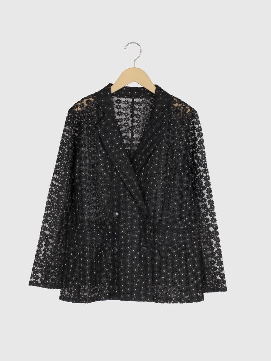 【ヴァン/Vin】の花柄レースダブルテーラードジャケット インテリア・キッズ・メンズ・レディースファッション・服の通販 founy(ファニー) 　ファッション　Fashion　レディースファッション　Fashion for Women　アウター　Coat / Outerwear Collection　レディースジャケット・軽アウター　Jackets　テーラードジャケット / 通勤・きれいめスタイル　Tailored Jackets & Blazers　インナー　Innerwear　マニッシュ　Mannish, Boyish　レース　Lace, Lace Fabric　ロング　Long, Long-Length　エレガント 上品　Elegant　ブラック|ID: prp329100004690572 ipo3291000000033873690