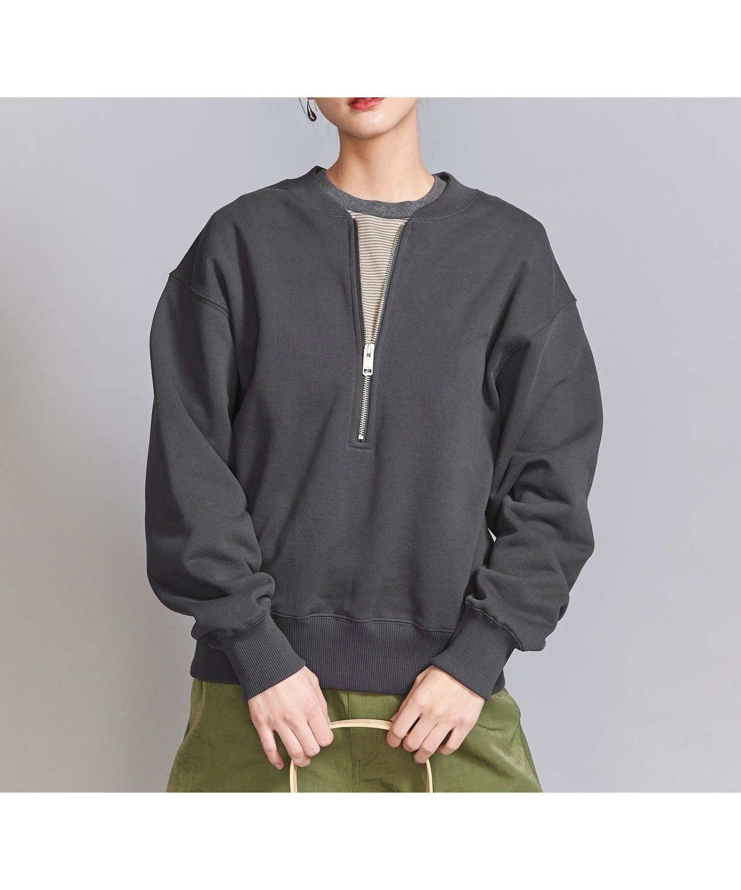 【ビューティ&ユース ユナイテッドアローズ/BEAUTY&YOUTH / UNITED ARROWS】のコットン裏毛 フロントジップ スウェット インテリア・キッズ・メンズ・レディースファッション・服の通販 founy(ファニー) 　ファッション　Fashion　レディースファッション　Fashion for Women　トップス・カットソー　Cut & Sew Tops　レディースパーカー・カジュアルフーディー　Casual Hoodies & Sweatshirts　スウェット・クルーネックトップス　Sweatshirts & Crewnecks / Relaxed Fit Sweat Tops　おすすめ　Recommended / Our Picks　インナー　Innerwear　ジップ　Zip, Zipper　スウェット / スエット　Sweatshirt, Sweatwear　ボトム　Bottoms, Lower Wear　DK.GRAY|ID: prp329100004690649 ipo3291000000033897686