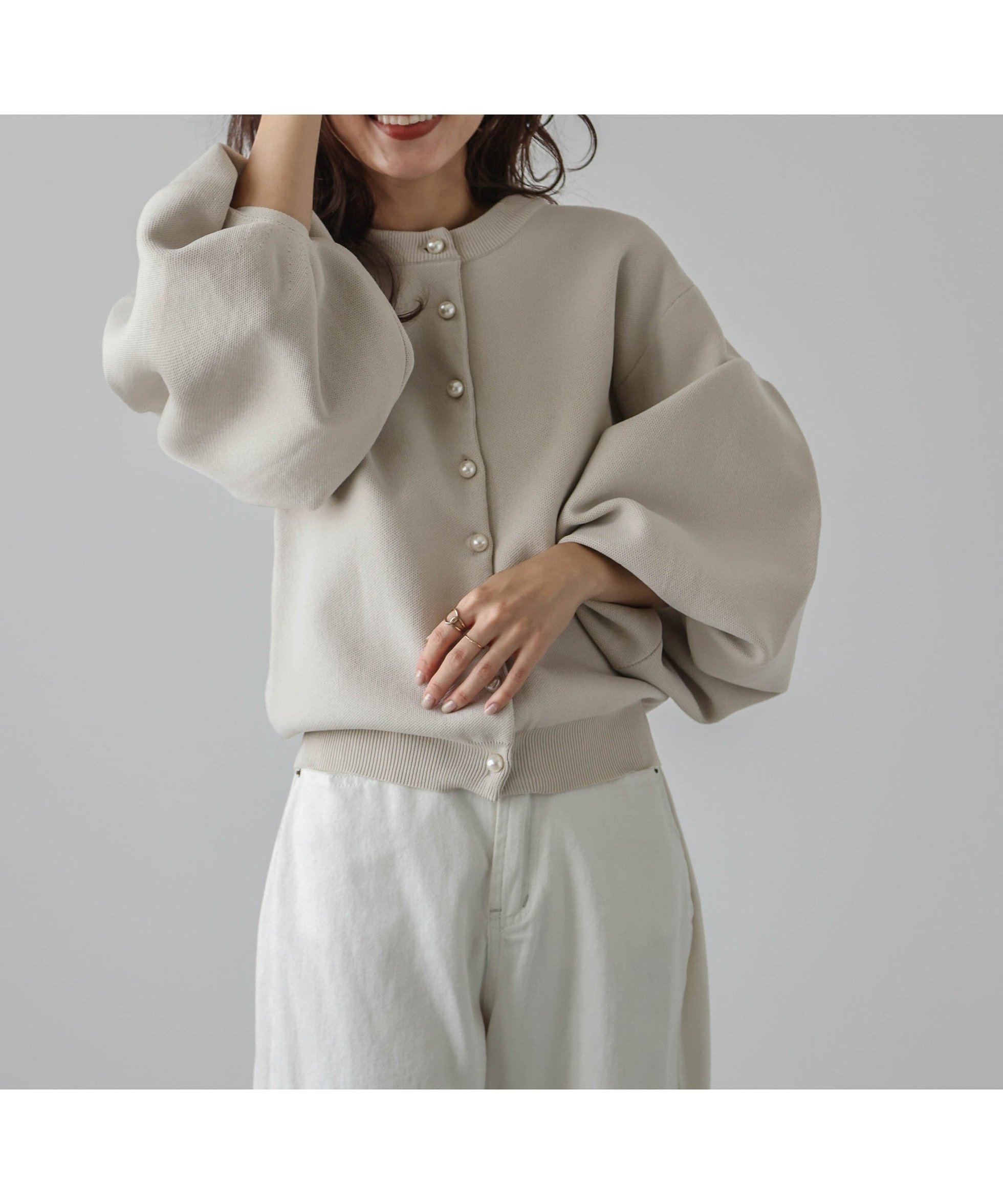 【ラジュール/Lajour】の2wayパールニットカーディガン インテリア・キッズ・メンズ・レディースファッション・服の通販 founy(ファニー) 　ファッション　Fashion　レディースファッション　Fashion for Women　トップス・カットソー　Cut & Sew Tops　ニット　Knit Tops & Sweaters　カーディガン・羽織り　Layered Style Cardigans　カーディガン　Cardigan, Knitwear　スリーブ　Sleeve, Long Sleeve / Short Sleeve　バルーン　Balloon, Balloon Silhouette　パール　Pearl, Pearl Accent　フェミニン　Feminine, Girly　羽織　Haori, Light Jacket　ベージュ|ID: prp329100004690925 ipo3291000000034003344