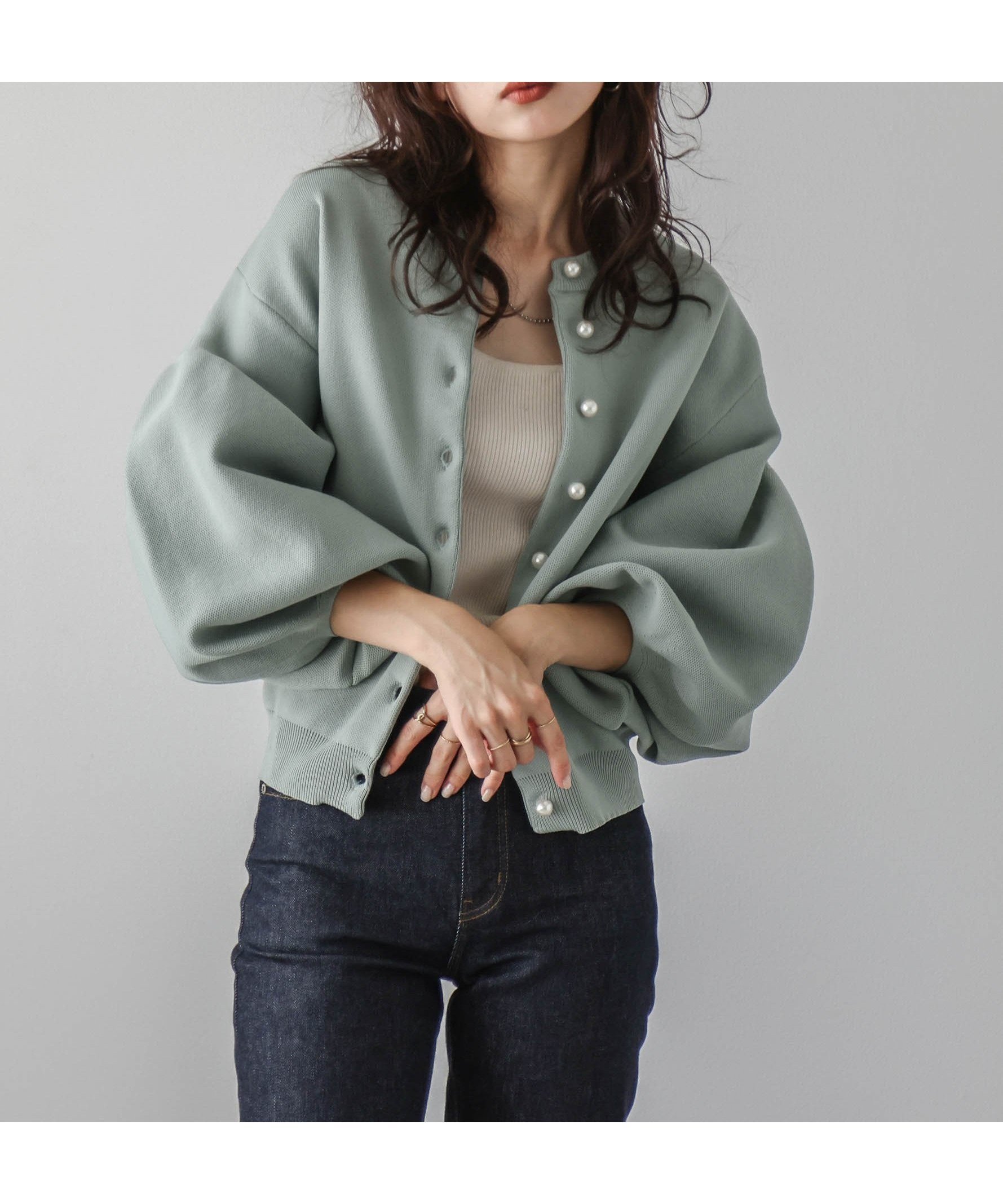 【ラジュール/Lajour】の2wayパールニットカーディガン インテリア・キッズ・メンズ・レディースファッション・服の通販 founy(ファニー) 　ファッション　Fashion　レディースファッション　Fashion for Women　トップス・カットソー　Cut & Sew Tops　ニット　Knit Tops & Sweaters　カーディガン・羽織り　Layered Style Cardigans　カーディガン　Cardigan, Knitwear　スリーブ　Sleeve, Long Sleeve / Short Sleeve　バルーン　Balloon, Balloon Silhouette　パール　Pearl, Pearl Accent　フェミニン　Feminine, Girly　羽織　Haori, Light Jacket　ミント|ID: prp329100004690925 ipo3291000000034003346