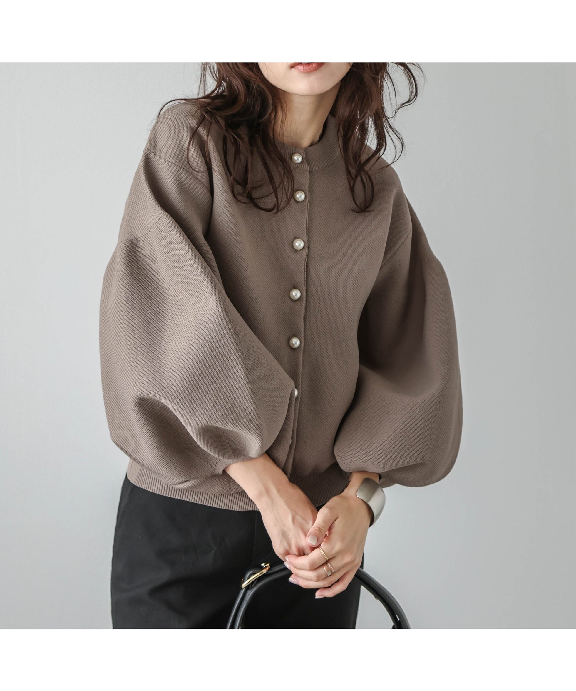 【ラジュール/Lajour】の2wayパールニットカーディガン インテリア・キッズ・メンズ・レディースファッション・服の通販 founy(ファニー) 　ファッション　Fashion　レディースファッション　Fashion for Women　トップス・カットソー　Cut & Sew Tops　ニット　Knit Tops & Sweaters　カーディガン・羽織り　Layered Style Cardigans　カーディガン　Cardigan, Knitwear　スリーブ　Sleeve, Long Sleeve / Short Sleeve　バルーン　Balloon, Balloon Silhouette　パール　Pearl, Pearl Accent　フェミニン　Feminine, Girly　羽織　Haori, Light Jacket　モカブラウン|ID: prp329100004690925 ipo3291000000034003347