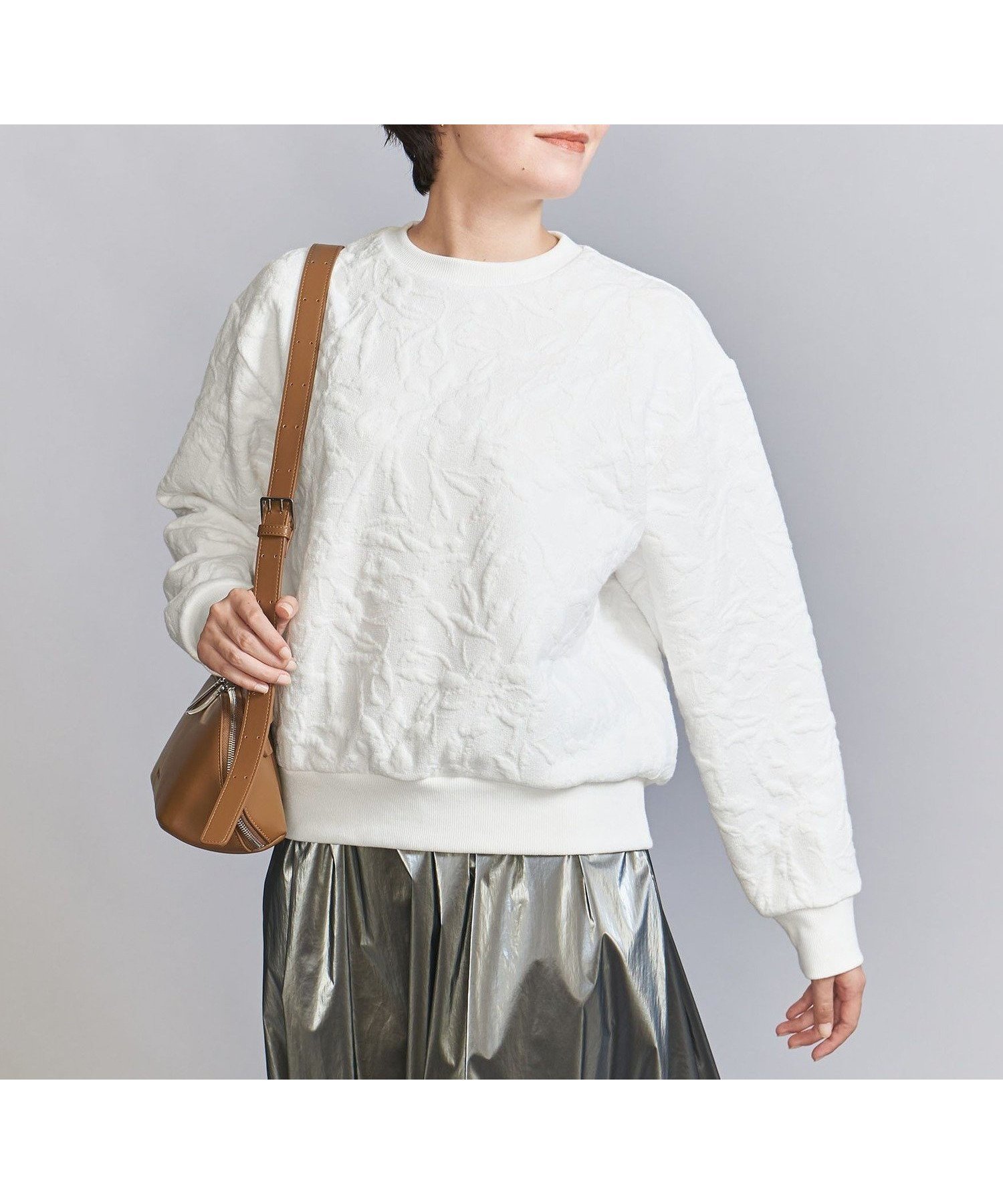 【ユナイテッドアローズ/UNITED ARROWS】のボタニカルジャガード プルオーバー インテリア・キッズ・メンズ・レディースファッション・服の通販 founy(ファニー)  ファッション Fashion レディースファッション Fashion for Women トップス・カットソー Cut & Sew Tops カジュアルプルオーバー・ニットトップス Pullovers & Knit Tops / Casual Pullovers キルト Quilt, Quilted Fabric シンプル Simple, Minimal ジャカード/ジャガード Jacquard, Woven Pattern トレンド Trend, Trending Now ボトム Bottoms, Lower Wear モチーフ Motif, Design Theme ループ Loop, Loop Knit アウトレット Outlet / Clearance WHITE|ID: prp329100004690946 ipo3291000000034296735