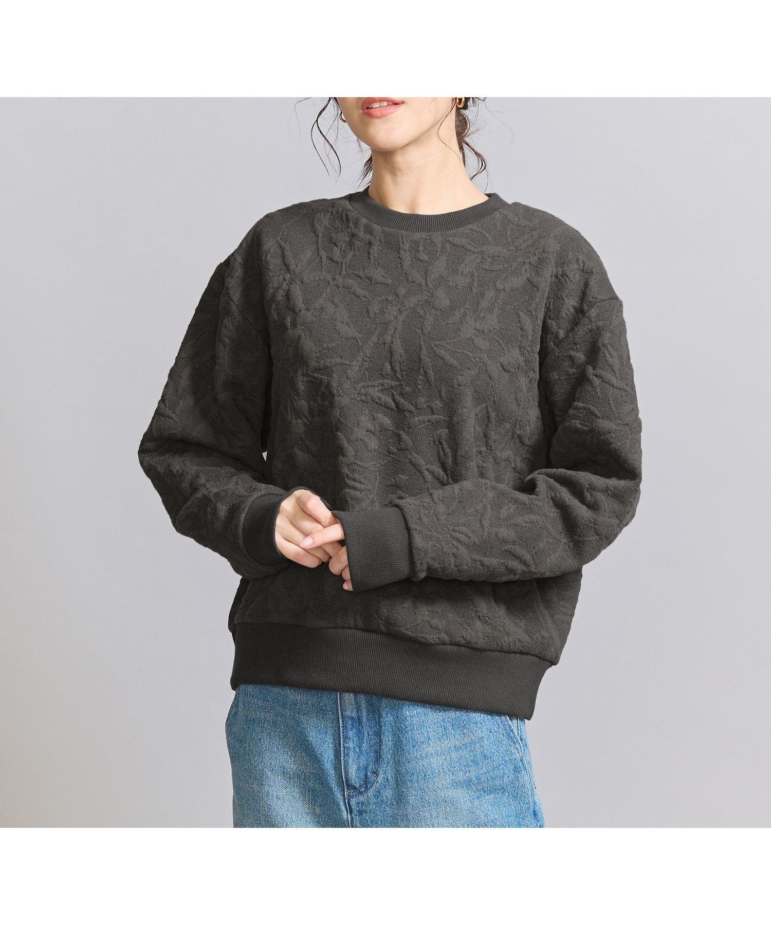 【ユナイテッドアローズ/UNITED ARROWS】のボタニカルジャガード プルオーバー インテリア・キッズ・メンズ・レディースファッション・服の通販 founy(ファニー)  ファッション Fashion レディースファッション Fashion for Women トップス・カットソー Cut & Sew Tops カジュアルプルオーバー・ニットトップス Pullovers & Knit Tops / Casual Pullovers キルト Quilt, Quilted Fabric シンプル Simple, Minimal ジャカード/ジャガード Jacquard, Woven Pattern トレンド Trend, Trending Now ボトム Bottoms, Lower Wear モチーフ Motif, Design Theme ループ Loop, Loop Knit アウトレット Outlet / Clearance DK.GRAY|ID: prp329100004690946 ipo3291000000034296741