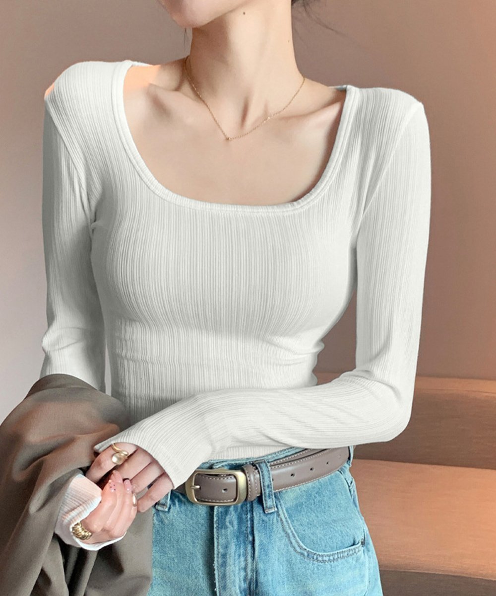【ミニミニストア/miniministore】の長袖Tシャツ レディース スクエアネック 人気、トレンドファッション・服の通販 founy(ファニー) 　ファッション　Fashion　レディースファッション　Fashion for Women　トップス・カットソー　Cut & Sew Tops　シャツ・ブラウス・オフィスカジュアル　Elegant Blouses & Button-Ups　ロングTシャツ・Tシャツ　Longline T-Shirts & Tees　インナー　Innerwear　サロペット　Overalls, Salopette　シンプル　Simple, Minimal　ジャケット　Jacket, Outerwear　スクエア　Square, Square Shape　フィット　Fit, Slim Fit　フェミニン　Feminine, Girly　ベーシック　Basic, Essential　長袖　Long Sleeve, Full Sleeve　 other-1|ID: prp329100004691002 ipo3291000000034237520