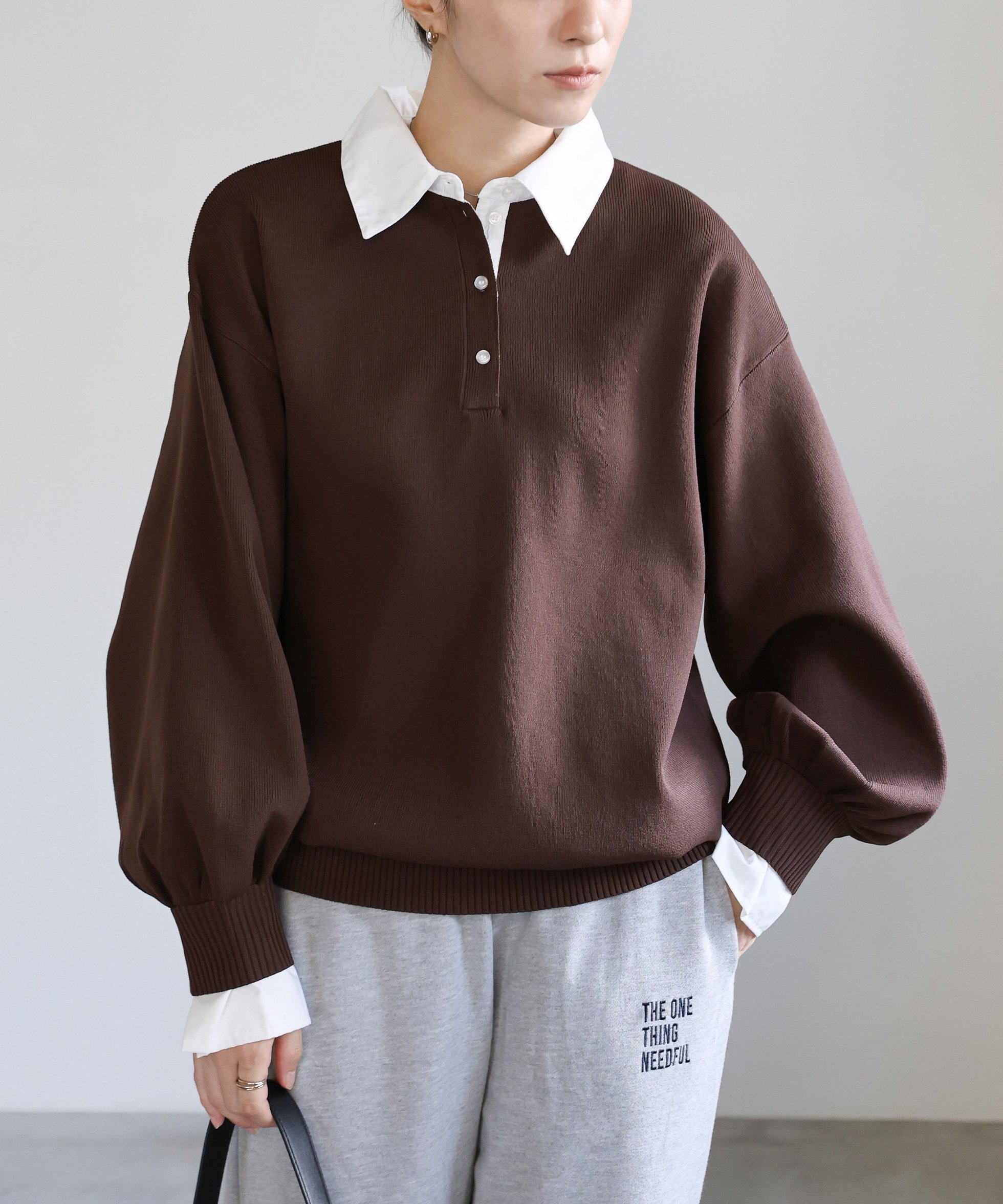 【セレクトモカ/SELECT MOCA】のシャツカラードッキングニット インテリア・キッズ・メンズ・レディースファッション・服の通販 founy(ファニー) 　ファッション　Fashion　レディースファッション　Fashion for Women　トップス・カットソー　Cut & Sew Tops　ニット　Knit Tops & Sweaters　シャツ・ブラウス・オフィスカジュアル　Elegant Blouses & Button-Ups　ショルダー　Shoulder, Shoulder Strap　スラックス　Slacks, Dress Pants　トレンド　Trend, Trending Now　ドッキング　Docking, Mixed Material　ドロップ　Drop Shoulder, Dropped Style　バランス　Balance, Style Balance　フロント　Front, Front Design　リラックス　Relax, Relaxed Fit　エレガント 上品　Elegant　ブラウン-800|ID: prp329100004691267 ipo3291000000033877259