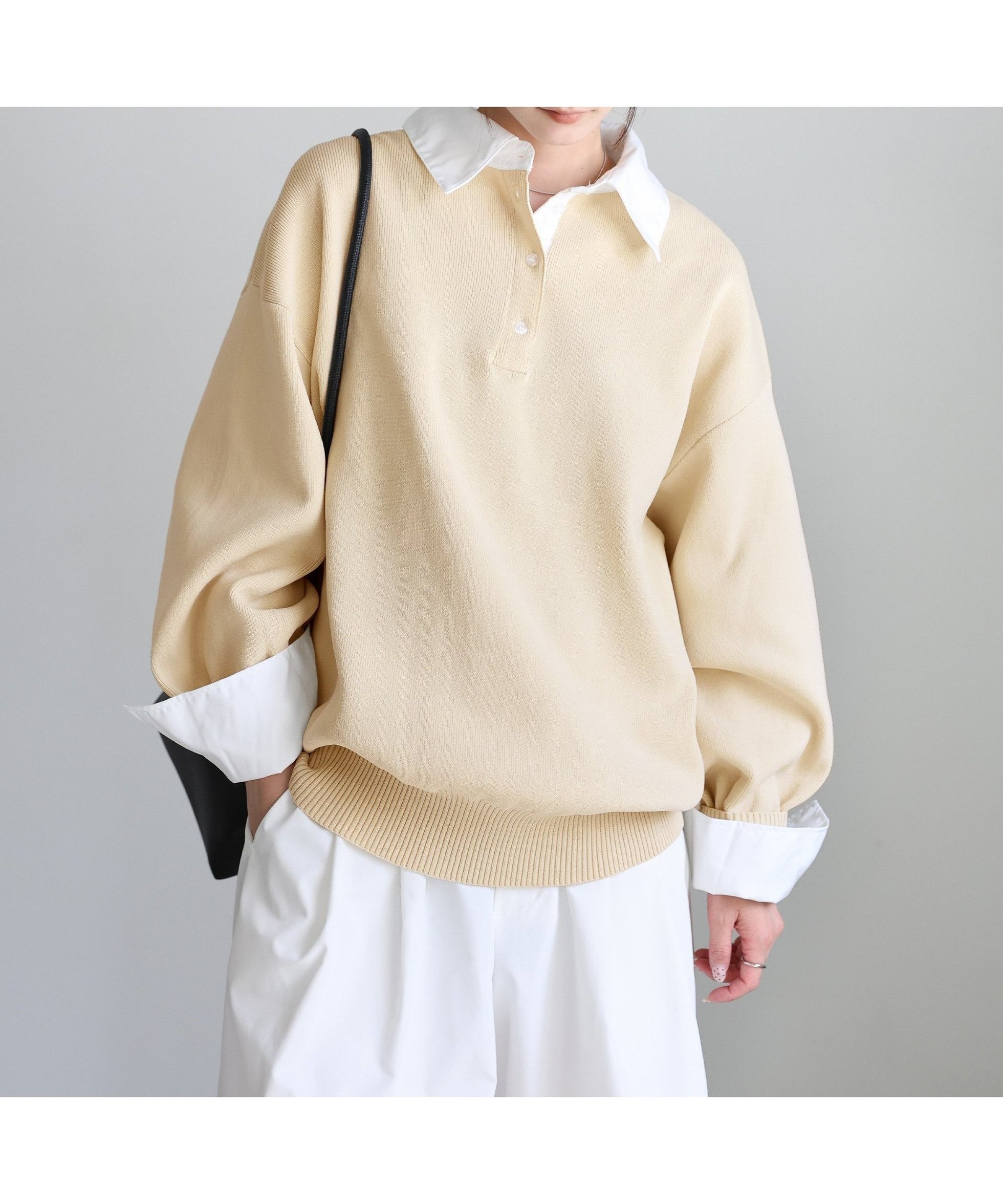 【セレクトモカ/SELECT MOCA】のシャツカラードッキングニット インテリア・キッズ・メンズ・レディースファッション・服の通販 founy(ファニー) 　ファッション　Fashion　レディースファッション　Fashion for Women　トップス・カットソー　Cut & Sew Tops　ニット　Knit Tops & Sweaters　シャツ・ブラウス・オフィスカジュアル　Elegant Blouses & Button-Ups　ショルダー　Shoulder, Shoulder Strap　スラックス　Slacks, Dress Pants　トレンド　Trend, Trending Now　ドッキング　Docking, Mixed Material　ドロップ　Drop Shoulder, Dropped Style　バランス　Balance, Style Balance　フロント　Front, Front Design　リラックス　Relax, Relaxed Fit　エレガント 上品　Elegant　アイボリー-120|ID: prp329100004691267 ipo3291000000033877260