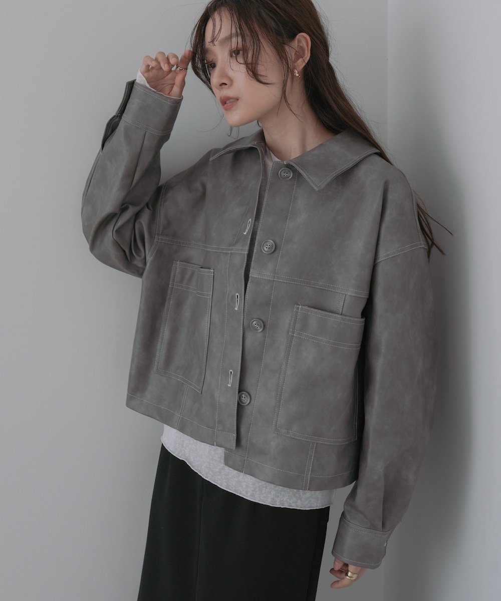 【バブ ブージュルード/Bab Bou Jeloud】のムラ合皮配色ステッチジャケット 人気、トレンドファッション・服の通販 founy(ファニー) 　ファッション　Fashion　レディースファッション　Fashion for Women　アウター　Coat / Outerwear Collection　レディースジャケット・軽アウター　Jackets　おすすめ　Recommended / Our Picks　キャミワンピース　Cami Dress, Slip Dress　シンプル　Simple, Minimal　ジャケット　Jacket, Outerwear　デニム　Denim, Jeans Material　トレンド　Trend, Trending Now　フェミニン　Feminine, Girly　 other-1|ID: prp329100004691343 ipo3291000000033877579
