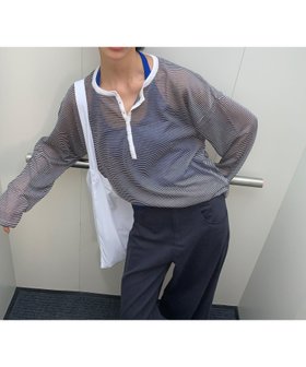 【チュクラ/chuclla】の【LONSLAN】ヘンリーネック セミシアー ボーダーロンT CHLONW25a009 人気、トレンドファッション・服の通販 founy(ファニー) ファッション Fashion レディースファッション Fashion for Women トップス・カットソー Cut & Sew Tops ロングTシャツ・Tシャツ Longline T-Shirts & Tees ショルダー Shoulder, Shoulder Strap ドロップ Drop Shoulder, Dropped Style ボーダー Border, Stripe リラックス Relax, Relaxed Fit |ID:prp329100004691920
