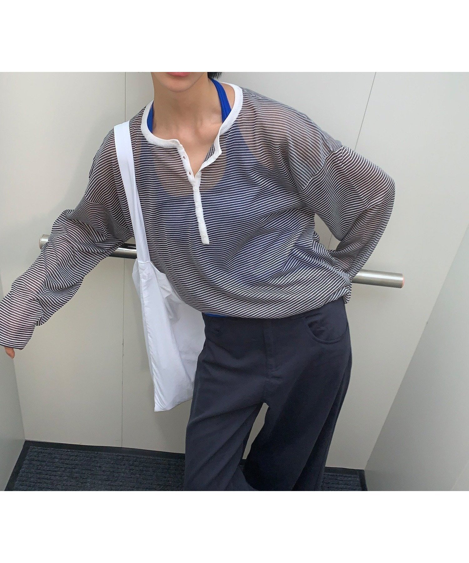 【チュクラ/chuclla】の【LONSLAN】ヘンリーネック セミシアー ボーダーロンT CHLONW25a009 人気、トレンドファッション・服の通販 founy(ファニー) 　ファッション　Fashion　レディースファッション　Fashion for Women　トップス・カットソー　Cut & Sew Tops　ロングTシャツ・Tシャツ　Longline T-Shirts & Tees　ショルダー　Shoulder, Shoulder Strap　ドロップ　Drop Shoulder, Dropped Style　ボーダー　Border, Stripe　リラックス　Relax, Relaxed Fit　 other-1|ID: prp329100004691920 ipo3291000000033880758