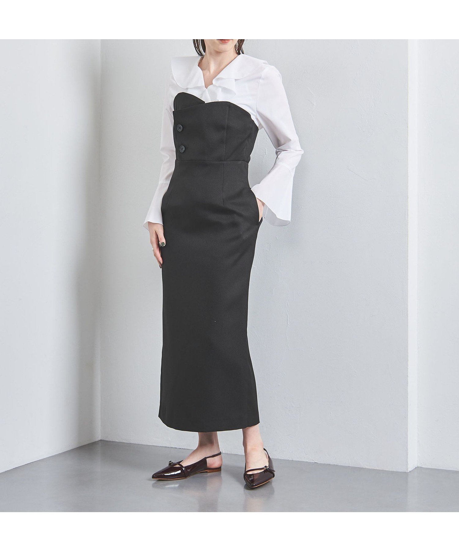【ユナイテッドアローズ/UNITED ARROWS】のP ビスチェ ワンピース インテリア・キッズ・メンズ・レディースファッション・服の通販 founy(ファニー) 　ファッション　Fashion　レディースファッション　Fashion for Women　ワンピース　Dresses　イレギュラーヘム　Irregular Hem　カットソー　Cut and Sewn Top　ストライプ　Stripe, Striped Pattern　ツイル　Twist, Twisted Detail　ビスチェ　Bustier, Corset Top　フィット　Fit, Slim Fit　ポケット　Pocket, Pocket Detail　メランジ　Melange, Mixed Yarn　アウトレット　Outlet / Clearance　おすすめ　Recommended / Our Picks　BLACK|ID: prp329100004692004 ipo3291000000033881159