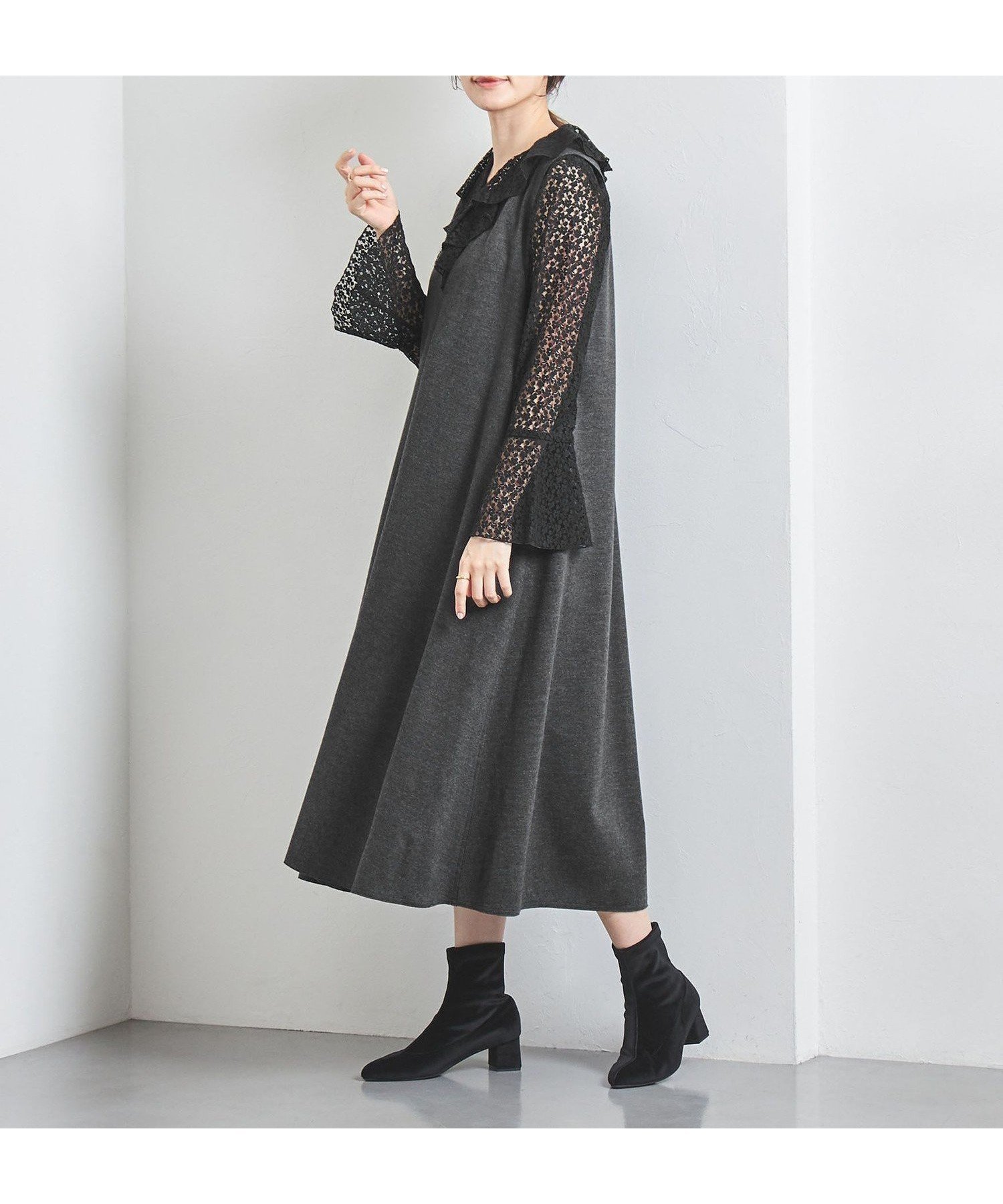 【ユナイテッドアローズ/UNITED ARROWS】のW Vネック ジャージー ロングワンピース インテリア・キッズ・メンズ・レディースファッション・服の通販 founy(ファニー) 　ファッション　Fashion　レディースファッション　Fashion for Women　ワンピース　Dresses　インナー　Innerwear　コンシャス　Conscious, Bodycon　シンプル　Simple, Minimal　タートルネック　Turtleneck, High Neck　定番　Standard, Basic Item　フレア　Flare, Flared　ポケット　Pocket, Pocket Detail　ロング　Long, Long-Length　アウトレット　Outlet / Clearance　おすすめ　Recommended / Our Picks　DK.GRAY|ID: prp329100004692031 ipo3291000000033881263