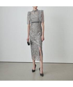 【レジャ/Leja】のLeja-フラワースパンコールシアーフリルIラインワンピースドレス結婚式 人気、トレンドファッション・服の通販 founy(ファニー) ファッション Fashion レディースファッション Fashion for Women ワンピース Dresses フォーマル・パーティードレス・結婚式用ドレス Elegant & Casual Dresses エレガント 上品 Elegant オーガンジー Organza Fabric クラシカル Classical, Vintage-Inspired サテン Satin, Glossy Fabric シアー Sheer, See-Through スパンコール Sequins, Sequin Embellishment スリット Slit, Slit Detail ドレス Dress, One-Piece ハイネック High Neck, Mock Neck フォーマル Formal, Dressy フロント Front, Front Design 切替 Switching, Contrast Panel 結婚式 Wedding |ID:prp329100004692102