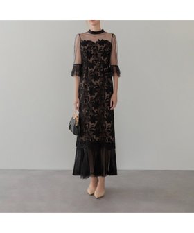 【レジャ/Leja】のLeja-フラワーレースドットストーンチュールIラインワンピースドレス結婚式 人気、トレンドファッション・服の通販 founy(ファニー) ファッション Fashion レディースファッション Fashion for Women ワンピース Dresses フォーマル・パーティードレス・結婚式用ドレス Elegant & Casual Dresses ストーン Stone, Gem-Like チュール Tulip, Tulip Motif デコルテ Décolleté, Neckline フラワー Flower, Floral フリル Frill, Ruffle ミックス Mix, Mixed Style レース Lace, Lace Fabric エレガント 上品 Elegant 結婚式 Wedding |ID:prp329100004692104