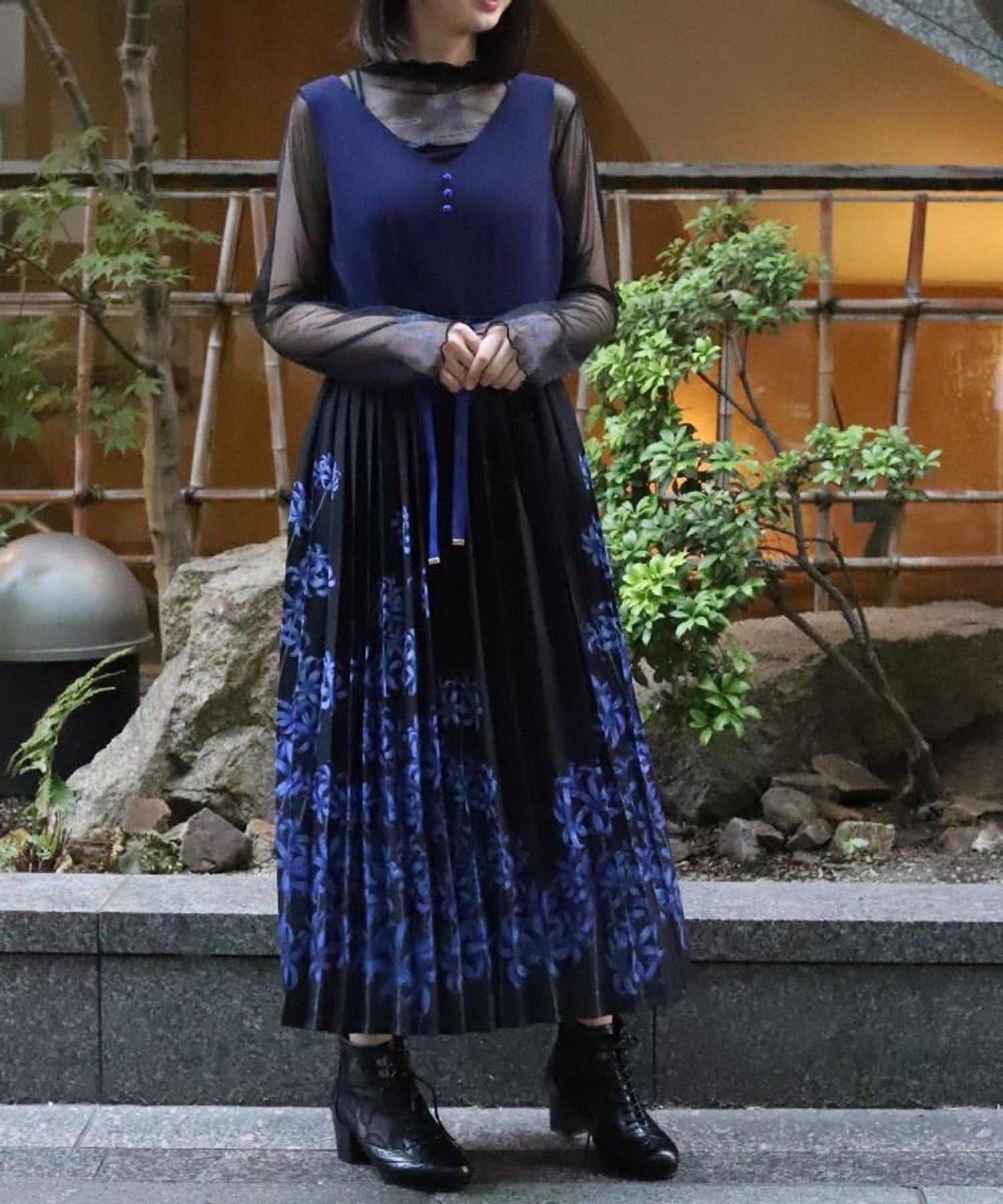 【アクシーズファム/axes femme】の彼岸花柄プリーツジャンスカ インテリア・キッズ・メンズ・レディースファッション・服の通販 founy(ファニー) 　ファッション　Fashion　レディースファッション　Fashion for Women　おすすめ　Recommended / Our Picks　アクセサリー　Fashion Accessories　シンプル　Simple, Minimal　バランス　Balance, Style Balance　フロント　Front, Front Design　プリント　Print, Printed Pattern　モチーフ　Motif, Design Theme　リボン　Ribbon, Bow　紺|ID: prp329100004692121 ipo3291000000033881652