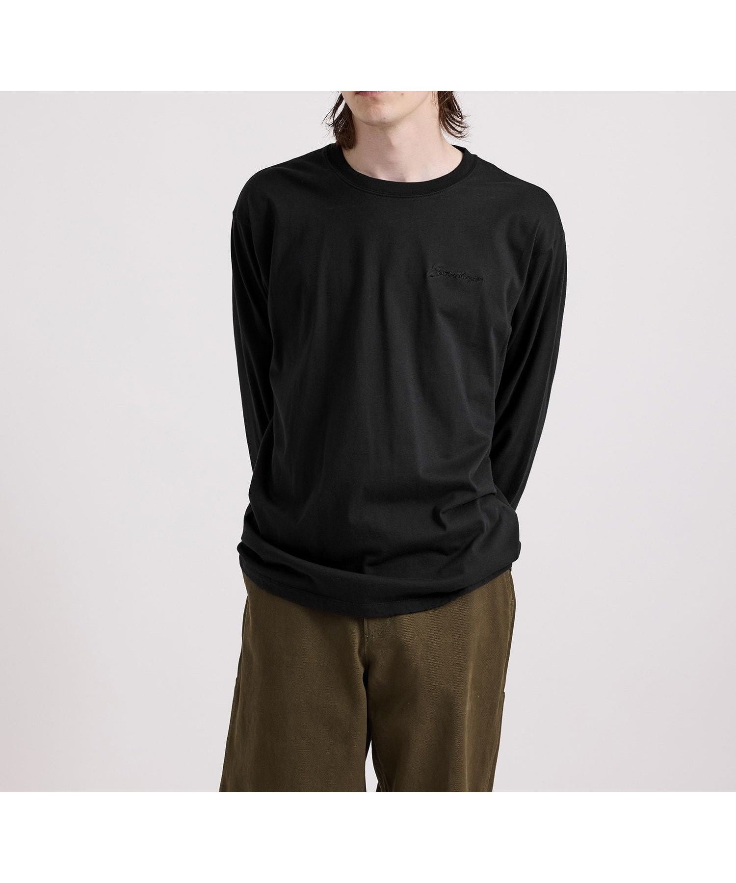 【サタデイズ ニューヨークシティ/SATURDAYS NYC】のScript Emb LS Tee インテリア・キッズ・メンズ・レディースファッション・服の通販 founy(ファニー) 　ファッション　Fashion　レディースファッション　Fashion for Women　おすすめ　Recommended / Our Picks　シンプル　Simple, Minimal　フィット　Fit, Slim Fit　ワンポイント　One Point, Statement Accent　定番　Standard, Basic Item　ブラック(01)|ID: prp329100004692241 ipo3291000000033882183