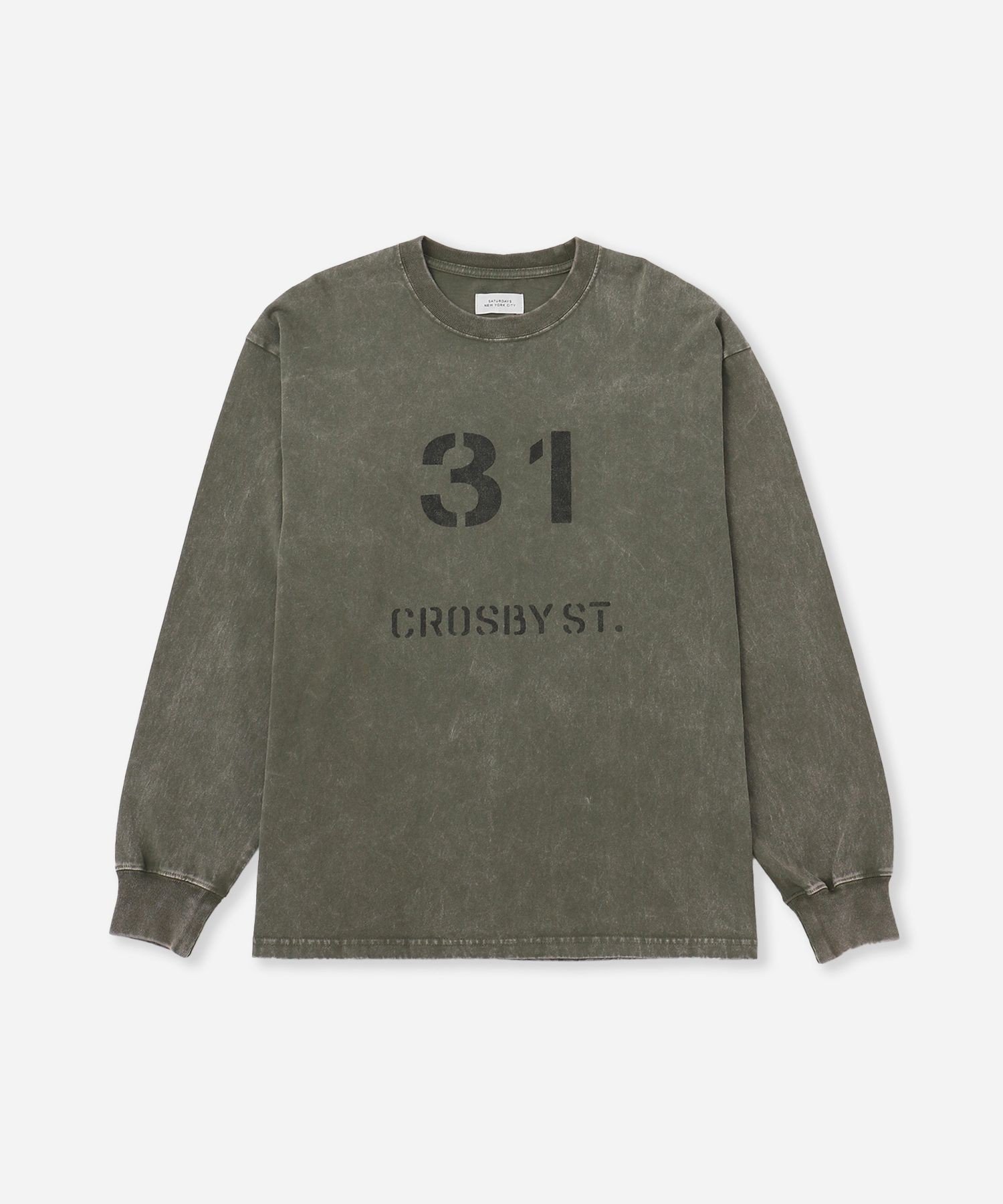 【サタデイズ ニューヨークシティ/SATURDAYS NYC】のCrosby Stencil Print Relaxed LS Tee インテリア・キッズ・メンズ・レディースファッション・服の通販 founy(ファニー) 　ファッション　Fashion　レディースファッション　Fashion for Women　スリーブ　Sleeve, Long Sleeve / Short Sleeve　フロント　Front, Front Design　プリント　Print, Printed Pattern　ロング　Long, Long-Length　長袖　Long Sleeve, Full Sleeve　オリーブ(37)|ID: prp329100004692256 ipo3291000000033882249