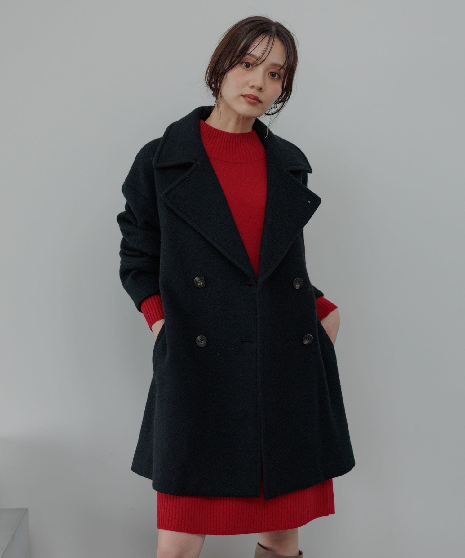 【アンデミュウ/Andemiu】のビーバーウールハーフコート インテリア・キッズ・メンズ・レディースファッション・服の通販 founy(ファニー) 　ファッション　Fashion　レディースファッション　Fashion for Women　アウター　Coat / Outerwear Collection　コート・ロングコート・ピーコート　Long Coats, Peacoats & More　ブラック|ID: prp329100004692297 ipo3291000000033882463