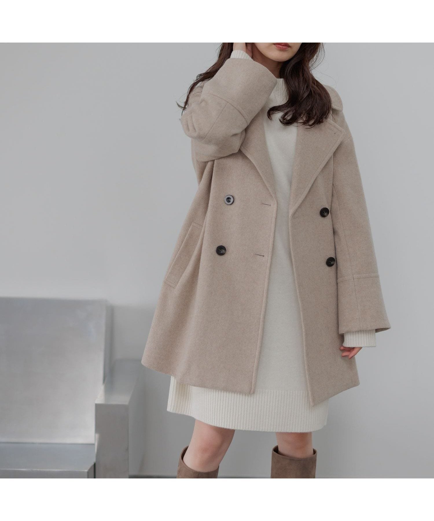 【アンデミュウ/Andemiu】のビーバーウールハーフコート インテリア・キッズ・メンズ・レディースファッション・服の通販 founy(ファニー) 　ファッション　Fashion　レディースファッション　Fashion for Women　アウター　Coat / Outerwear Collection　コート・ロングコート・ピーコート　Long Coats, Peacoats & More　ライトベージュ|ID: prp329100004692297 ipo3291000000033882467