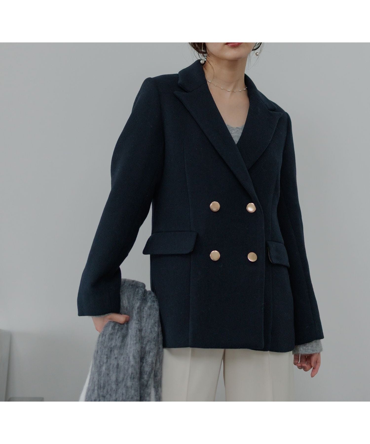 【アンデミュウ/Andemiu】のキンボタンメルトンダブルジャケット インテリア・キッズ・メンズ・レディースファッション・服の通販 founy(ファニー) 　ファッション　Fashion　レディースファッション　Fashion for Women　アウター　Coat / Outerwear Collection　レディースジャケット・軽アウター　Jackets　ジャケット　Jacket, Outerwear　スーツ　Suit, Formalwear　ダウン　Down, Puffer　ダブル　Double, Double-Breasted　デニム　Denim, Jeans Material　パーカー　Hoodie, Parka　フォーマル　Formal, Dressy　メルトン　Melton, Heavy Wool　エレガント 上品　Elegant　冬　Winter / This Winter　ビジネス 仕事 通勤　Business / Work / Commuting　ネイビー|ID: prp329100004692298 ipo3291000000033882484