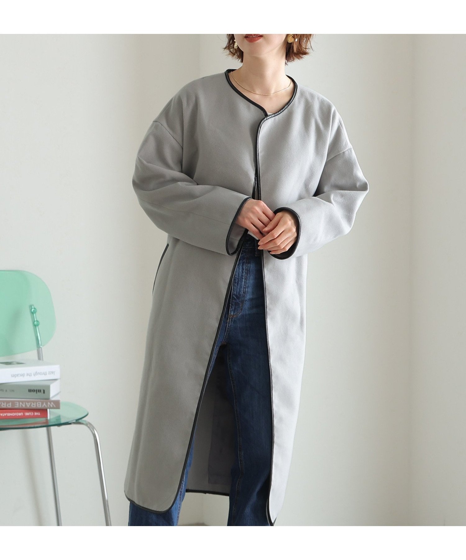 【プールヴー/PourVous】の配色パイピングラップコート インテリア・キッズ・メンズ・レディースファッション・服の通販 founy(ファニー) 　ファッション　Fashion　レディースファッション　Fashion for Women　アウター　Coat / Outerwear Collection　コート・ロングコート・ピーコート　Long Coats, Peacoats & More　パイピング　Piping, Trim Design　ライナー　Liner, Inner Layer　ロング　Long, Long-Length　エレガント 上品　Elegant　グレー|ID: prp329100004692346 ipo3291000000033882813
