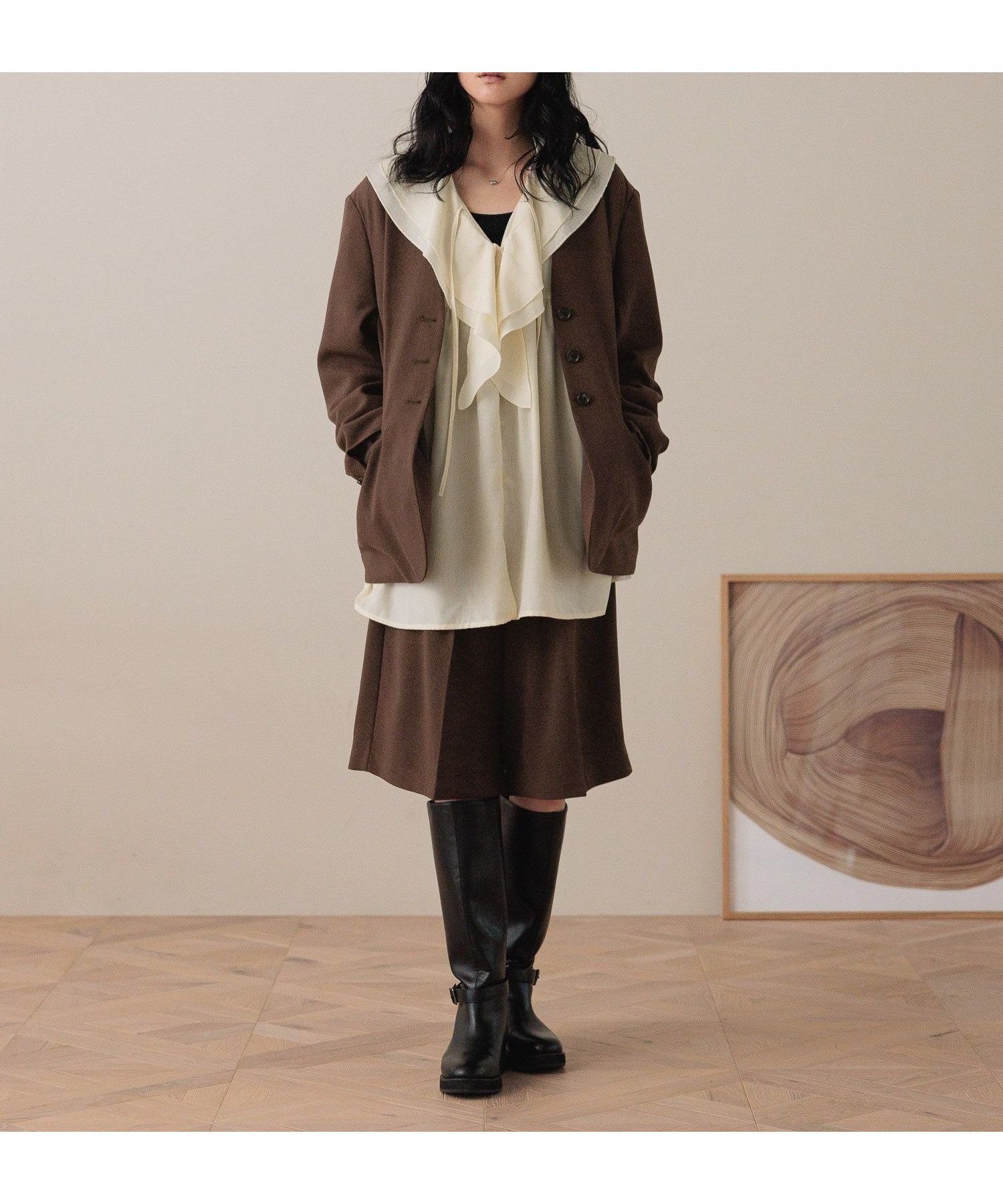 【ローリーズファーム/LOWRYS FARM】のTRノーカラージャケット インテリア・キッズ・メンズ・レディースファッション・服の通販 founy(ファニー) 　ファッション　Fashion　レディースファッション　Fashion for Women　アウター　Coat / Outerwear Collection　レディースジャケット・軽アウター　Jackets　ノーカラージャケット / シンプル上品コーデ　Collarless Jackets　おすすめ　Recommended / Our Picks　ジャケット　Jacket, Outerwear　セットアップ　Set-Up, Coordinated Outfit　デニム　Denim, Jeans Material　ボトム　Bottoms, Lower Wear　ブラウン|ID: prp329100004692373 ipo3291000000033882996