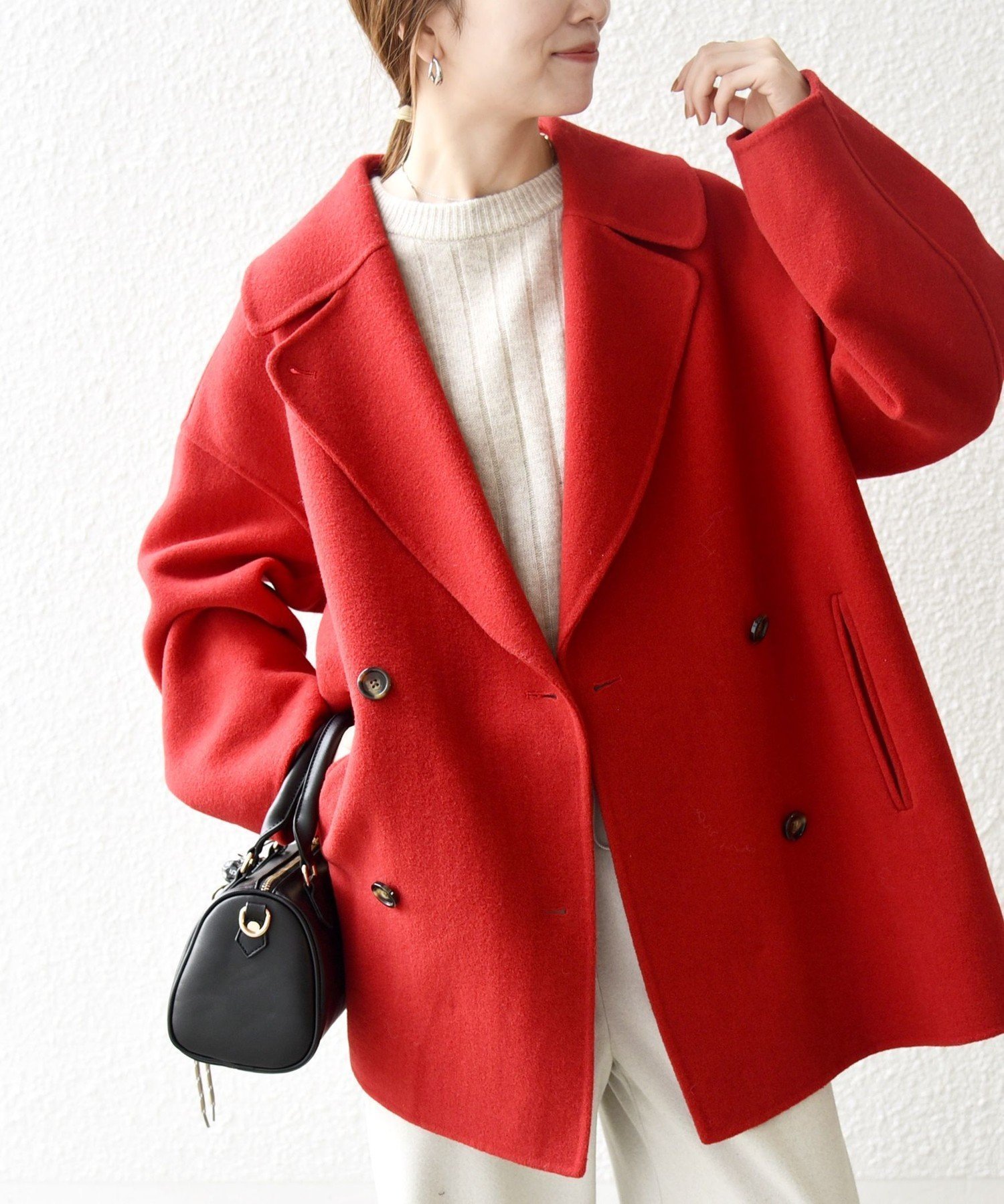 【シップス フォー ウィメン/SHIPS】のSHIPS any リバー ダブル テーラード ミドル コクーン コート インテリア・キッズ・メンズ・レディースファッション・服の通販 founy(ファニー) 　ファッション　Fashion　レディースファッション　Fashion for Women　アウター　Coat / Outerwear Collection　コート・ロングコート・ピーコート　Long Coats, Peacoats & More　オケージョン　Occasion Wear　コクーン　Cocoon, Cocoon Silhouette　ショルダー　Shoulder, Shoulder Strap　シンプル　Simple, Minimal　スウェット / スエット　Sweatshirt, Sweatwear　ダブル　Double, Double-Breasted　テーラード　Tailored, Tailored Fit　ドロップ　Drop Shoulder, Dropped Style　ハーフ　Half, Half-Length　バランス　Balance, Style Balance　ボトム　Bottoms, Lower Wear　ミドル　Middle Length, Mid Height　ルーズ　Loose, Oversized　おすすめ　Recommended / Our Picks　2025年　2025　2025-2026秋冬・A/W　Autumn/Winter 2025–26 AW25–26　レッド|ID: prp329100004692567 ipo3291000000035595773